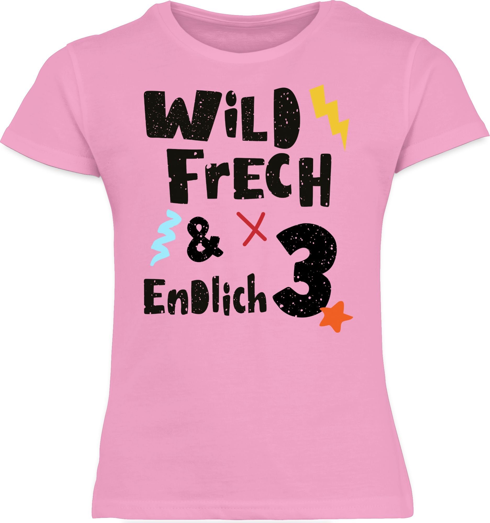 endlich Jahre - T-Shirt 2 3 Wunderbar 3. Wild und drei Geburtstag Rosa Shirtracer frech