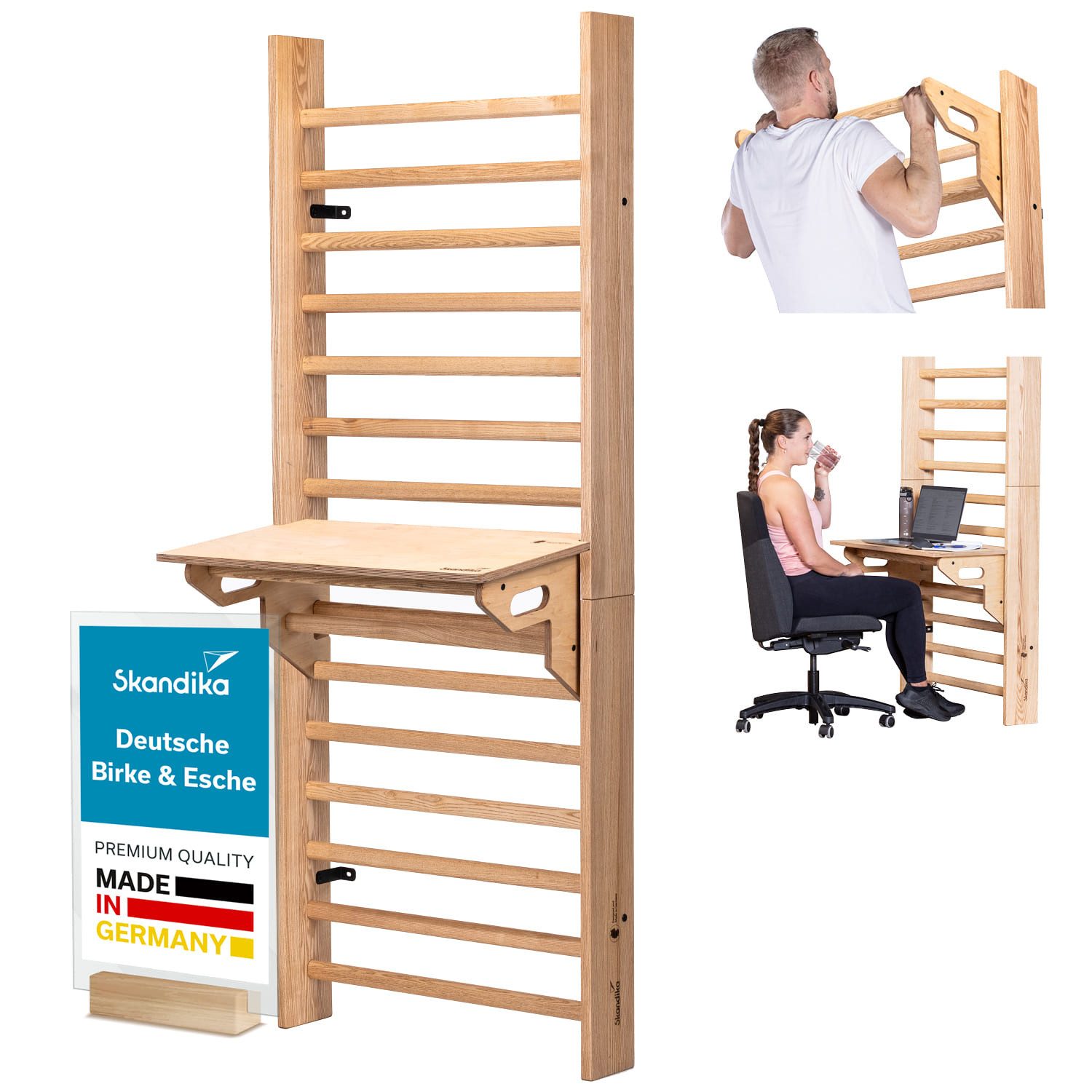 Sprossenwand Vira Bundle 3, Kombi aus Sprossenwand - Klimmzugstange & Tischplatte