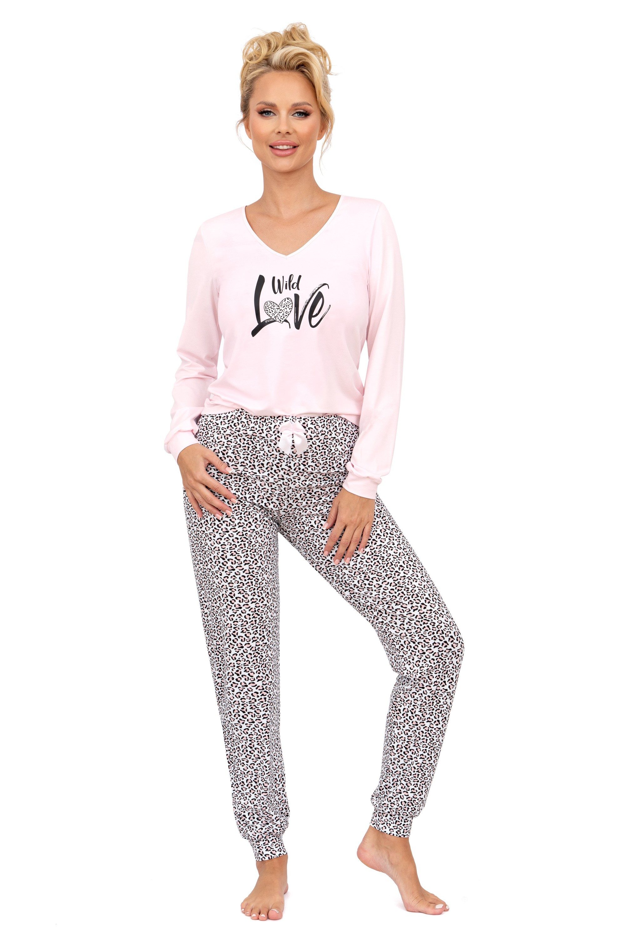 Donna Pyjama langarm Schlafanzug mit Motivdruck (2 tlg., 1 Stück) Schlafhos günstig online kaufen