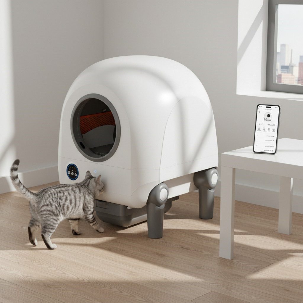 kowdom Katzentoilette Automatisches Katzenklo 72L selbstreinigend mit App, selbstreinigend, App, geruchsfrei, 72L, Mehrkatzen, IR, Nacht