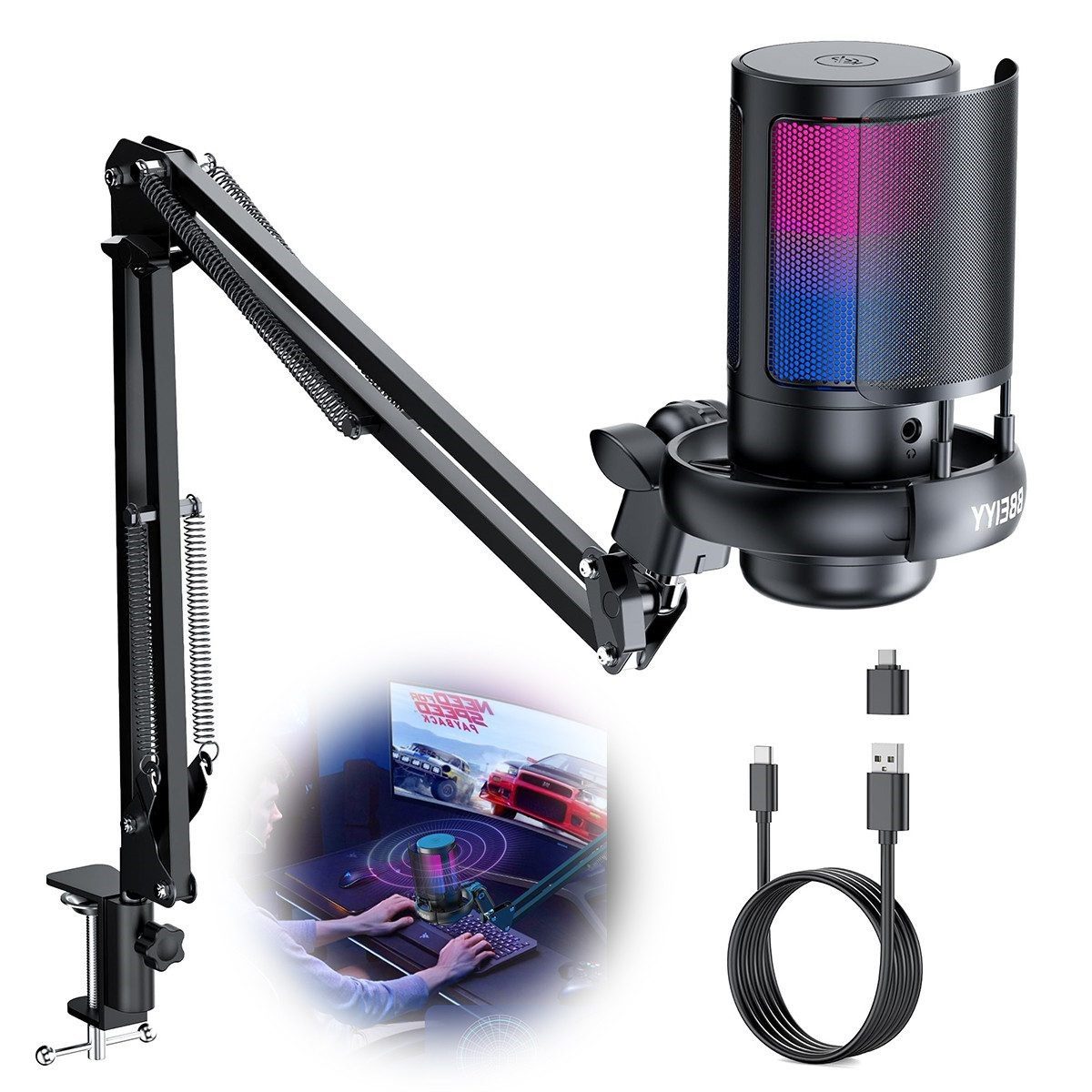 Novzep Mikrofon RGB Gaming-Mikrofon PC mit Arm
