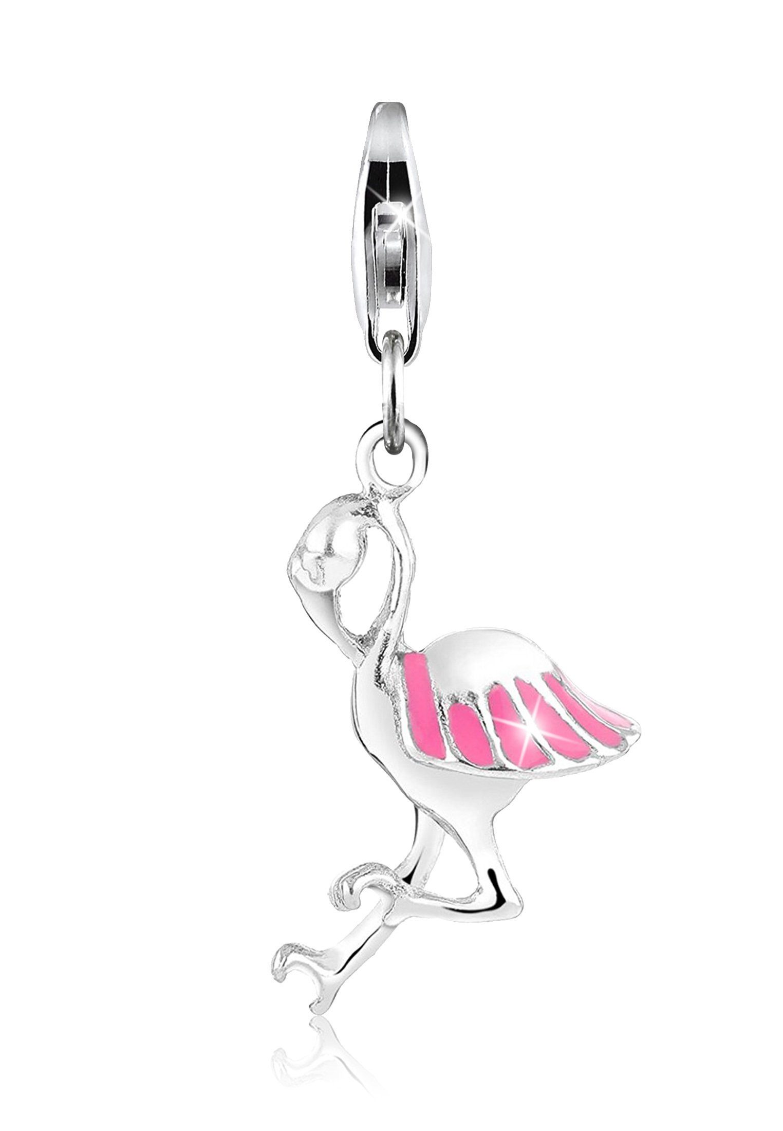 Nenalina Charm-Einhänger Anhänger Flamingo Sommer Emaille 925 Silber