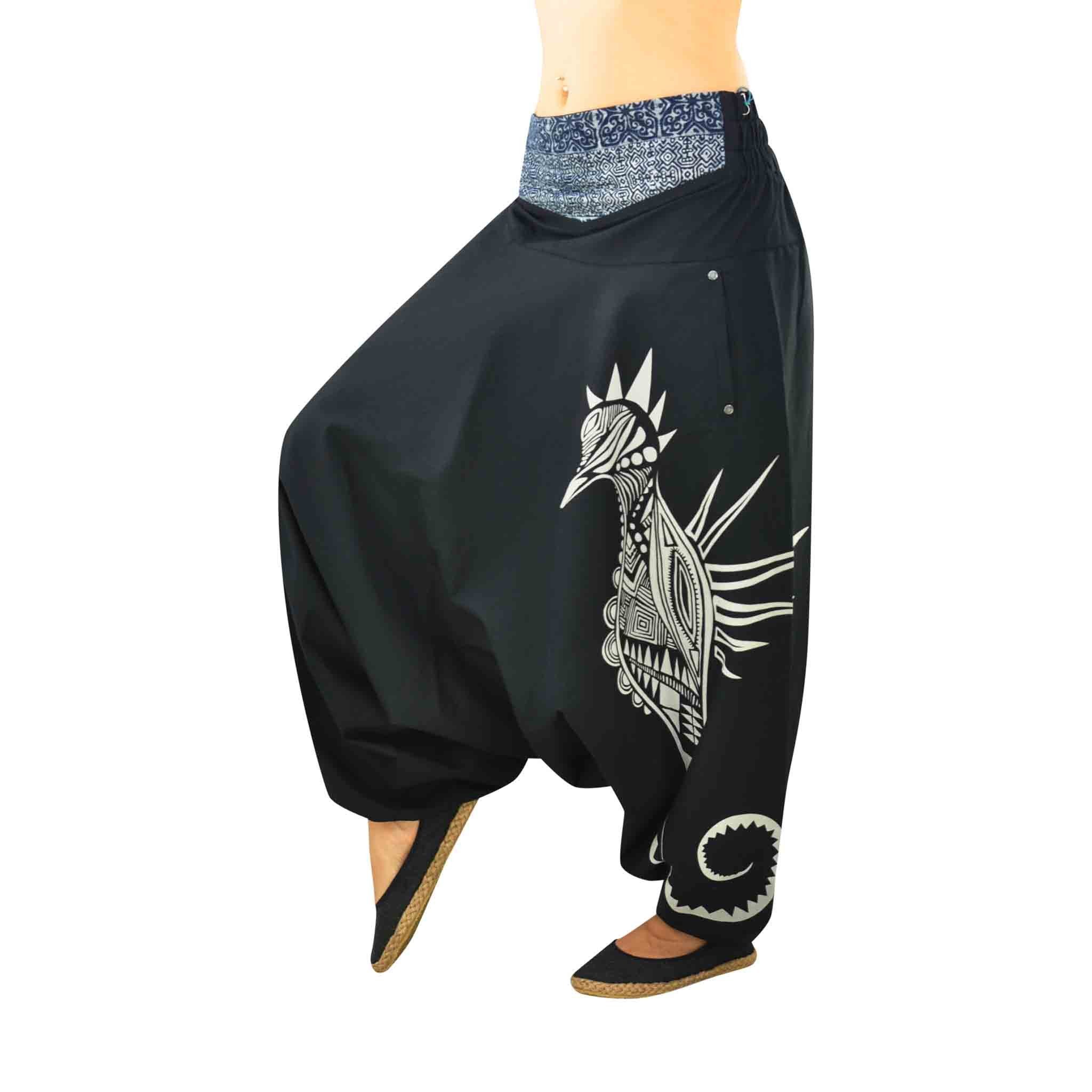 virblatt Haremshose Aladinhose Damen & Haremshose Herren, Baumwolle, Goa Hose Sommerhose Tasche mit Reißverschluss