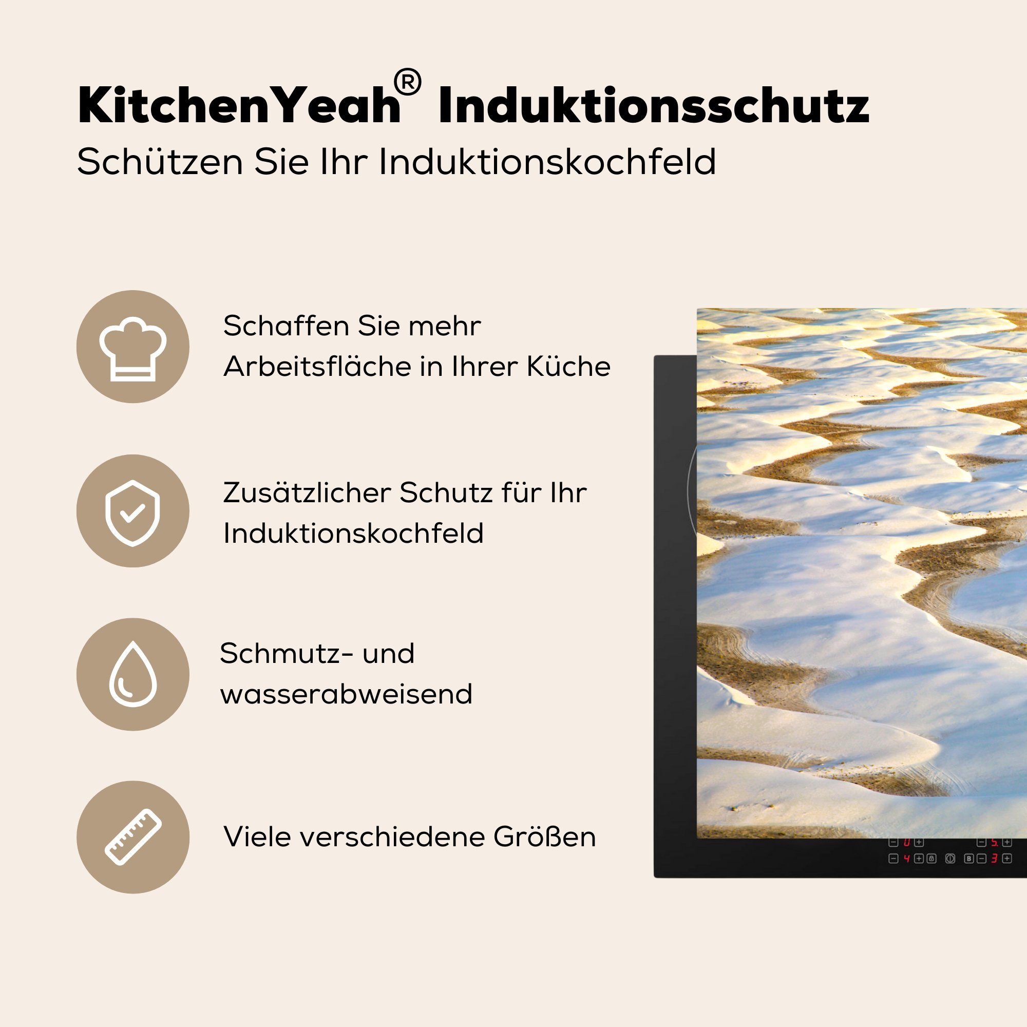 tlg), 81x52 Vinyl, Dunes, Ceranfeldabdeckung cm, of Sand für Schutz die Ripples (1 White Herdblende-/Abdeckplatte Induktionskochfeld MuchoWow küche,