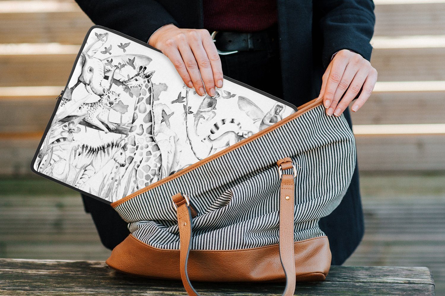 MuchoWow Laptop-Hülle Aquarelle - Tiere - Pflanzen - Pastell - Jungen - Mädchen - Kinder - K 13.3 Zoll, Laptopsleeve, weiches Innenfutter zum Schutz Kratzern, Laptoptasche