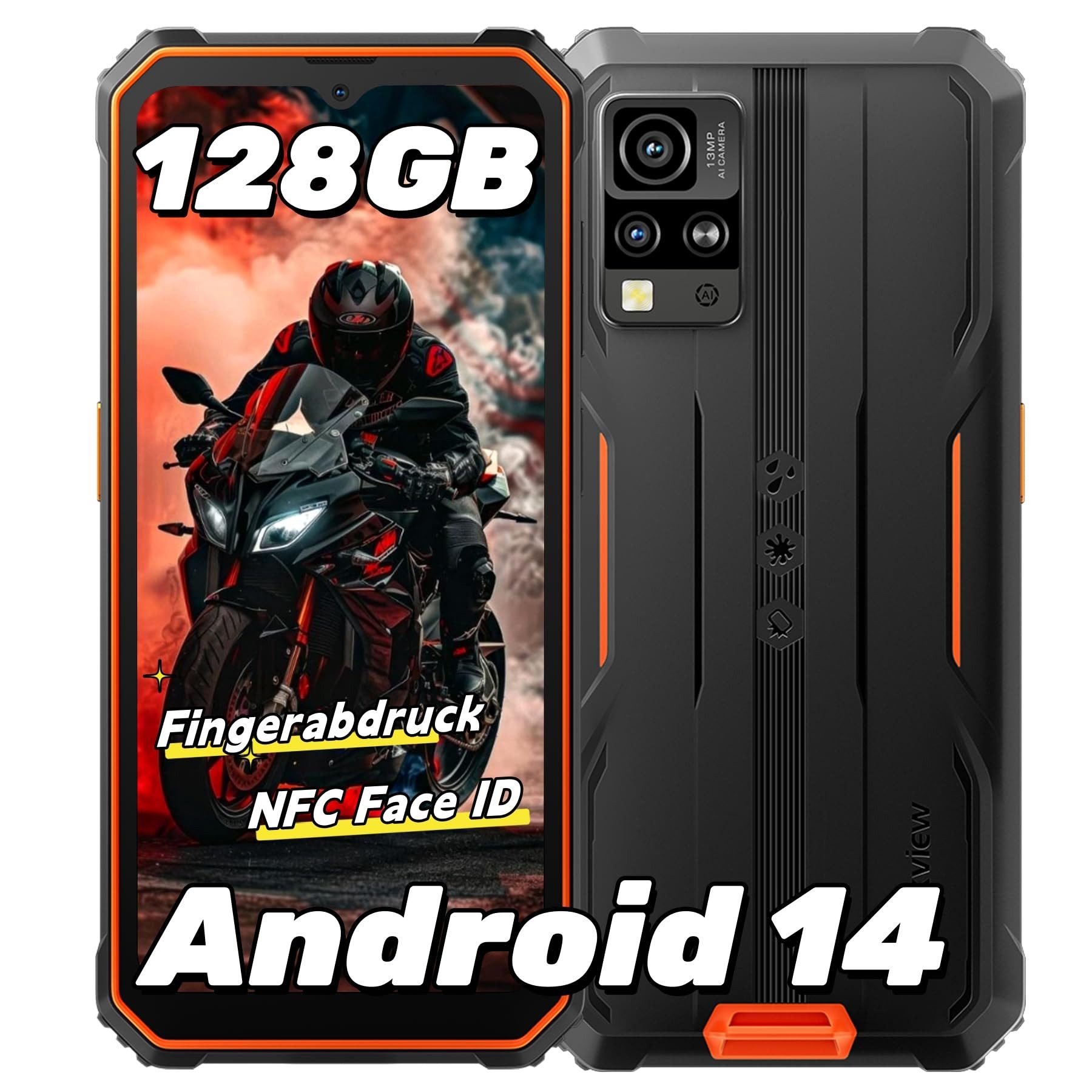 blackview BV4800Pro AI Smartphone (6,56 Zoll, 16 MP Kamera, Fingerabdruck/NFC/GPS/IP69K, 16MP+8MP, Ohne Vertrag)