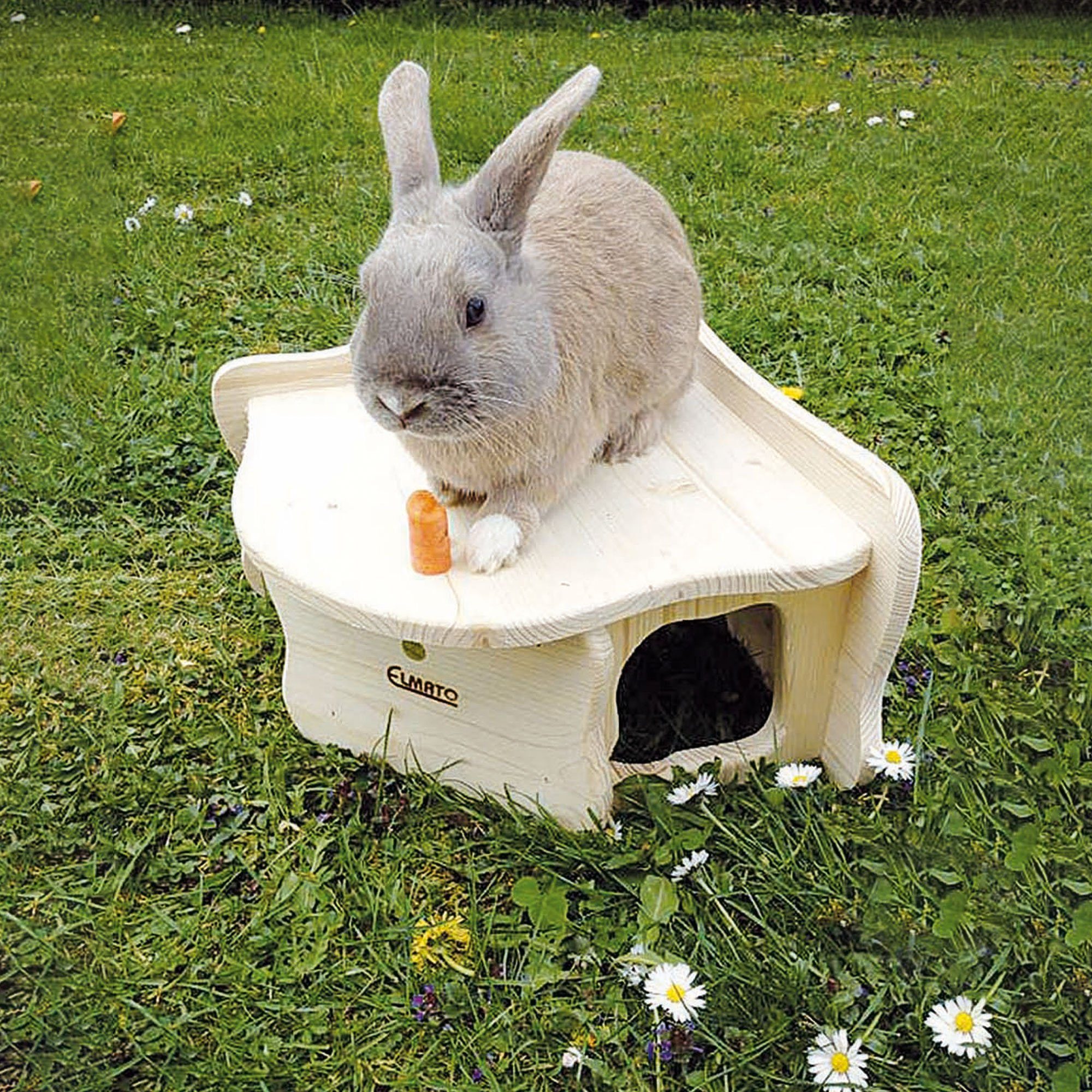 ELMATO Nagerhaus Elmato 12900 Eckhaus Malaga Nagerhaus, Softline Massivholz, 32x32x20cm