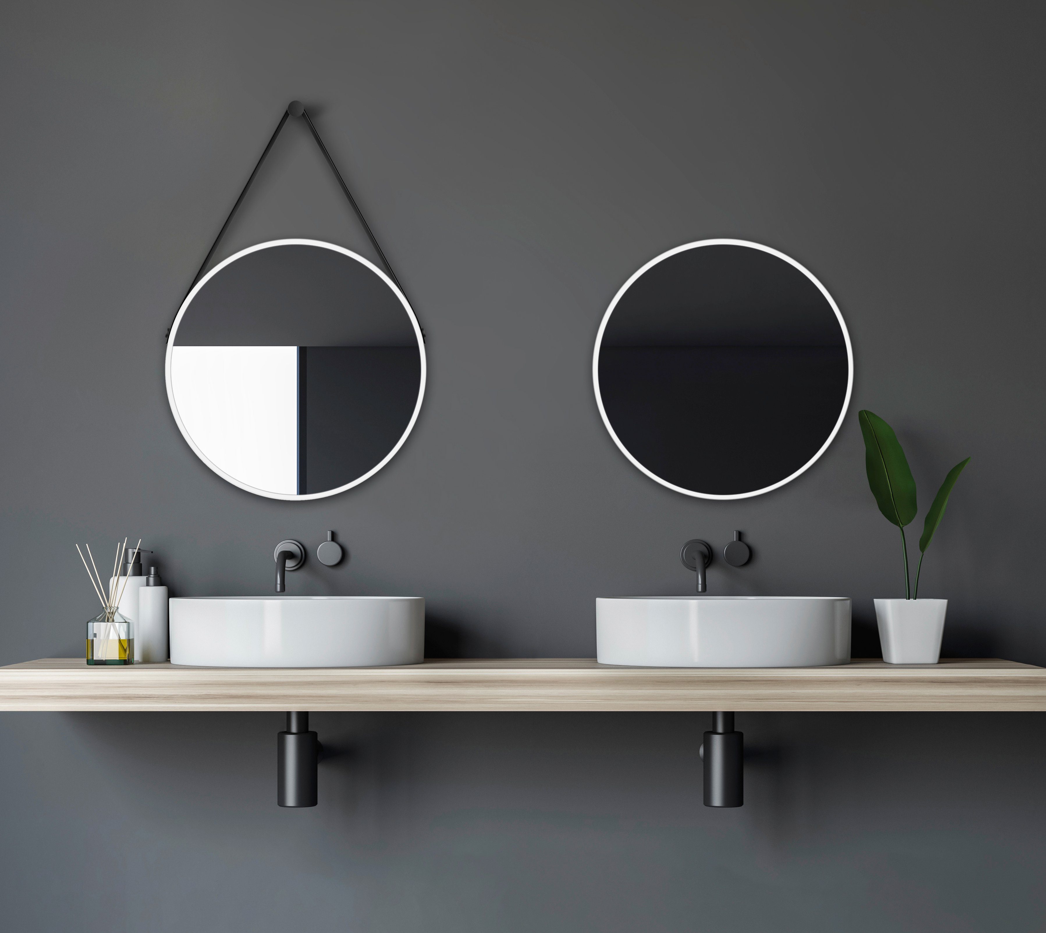 Wandspiegel, Spiegel weiß 50 Talos mit cm Ø Aluminiumrahmen, runder dekorativer