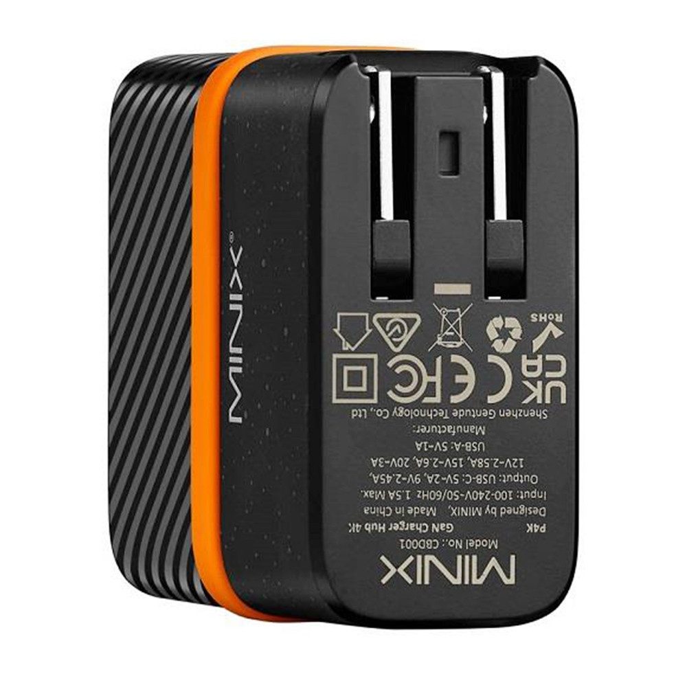 Minix P4K Wall Charger Hub Netzteil-Adapter USB-Ladegerät (2*USB 3.2, 4K@30Hz UHD-Anschluss, PD60W Schnellladeanschluss Typ-C)
