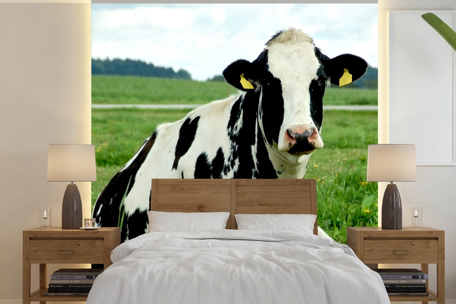 MuchoWow Fototapete Kuh - Gras - Tiere - Berg, Matt, bedruckt, (5 St), Vinyl Tapete für Wohnzimmer oder Schlafzimmer, Wandtapete