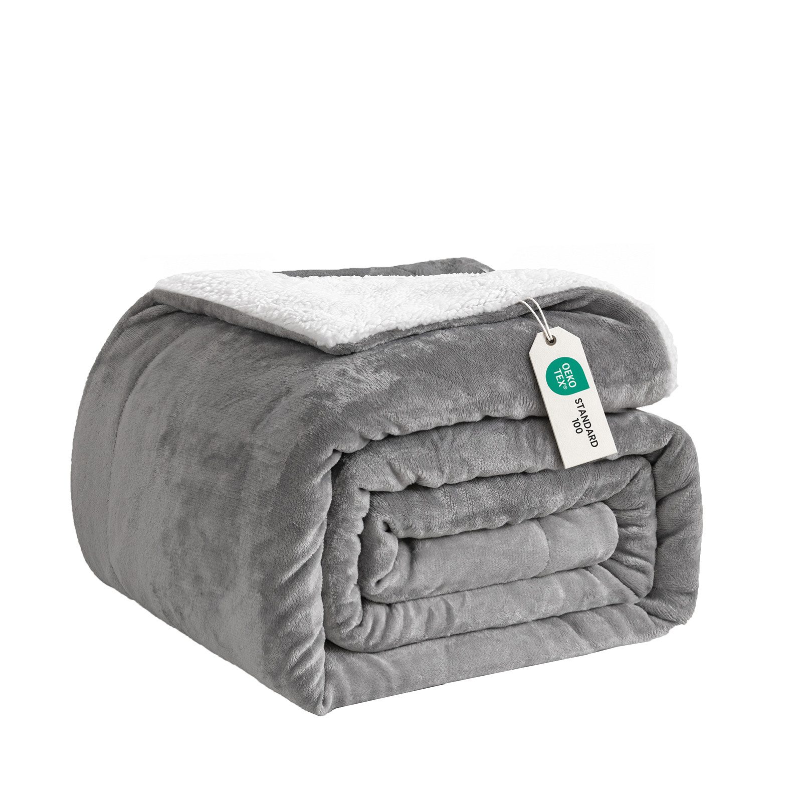 Wohndecke Sherpa-Fleece-Wohndecke, wendbar, kuschelig, warm, Grau, Einzelbett, Good Nite, Kuscheldecke, Polyester, für Zuhause und Reisen, grau, blau, schwarz