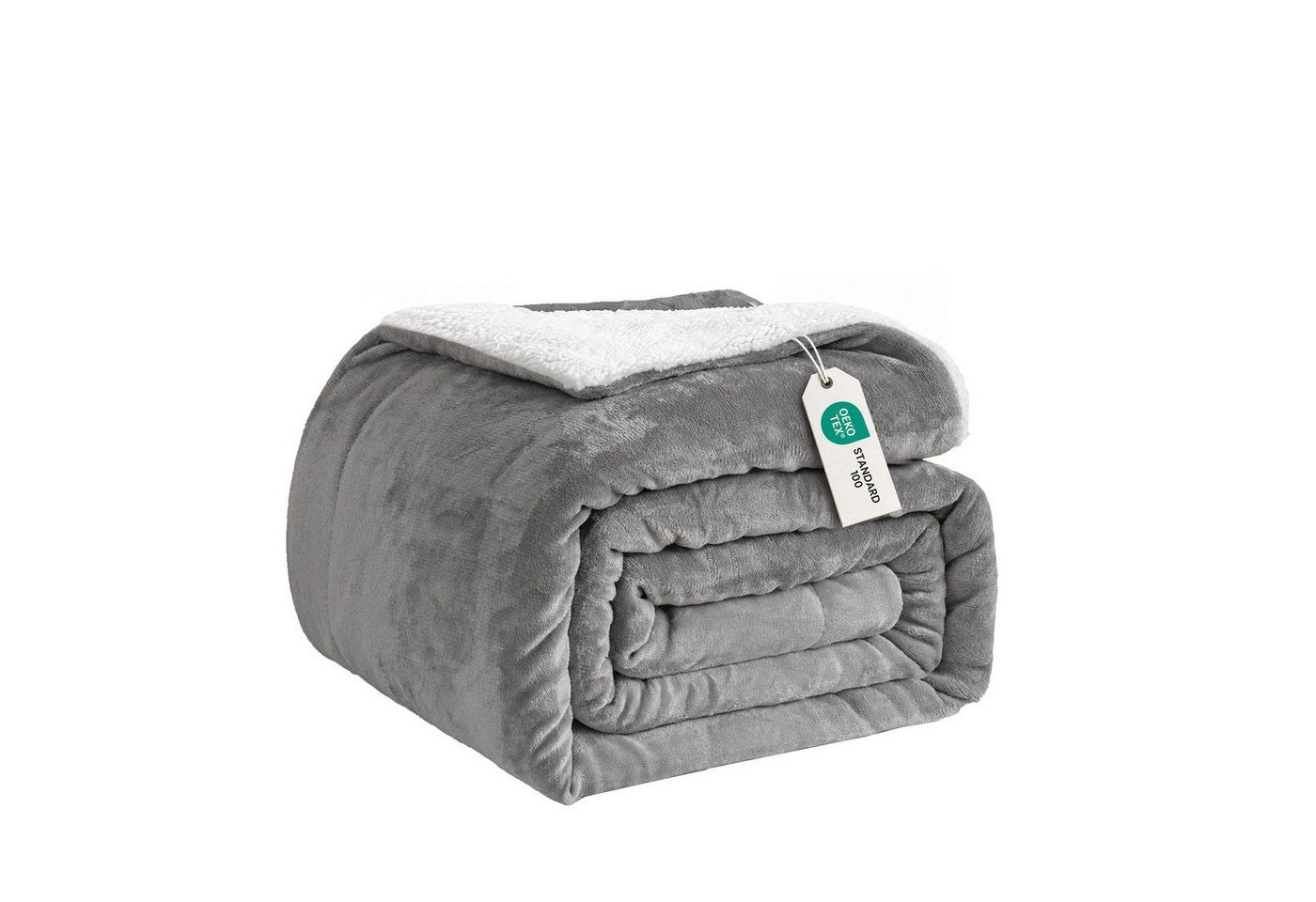 Wohndecke Sherpa-Fleece-Wohndecke, wendbar, kuschelig, warm, Grau, Einzelbett, Good Nite, Kuscheldecke, Polyester, für Zuhause und Reisen, grau, blau, schwarz
