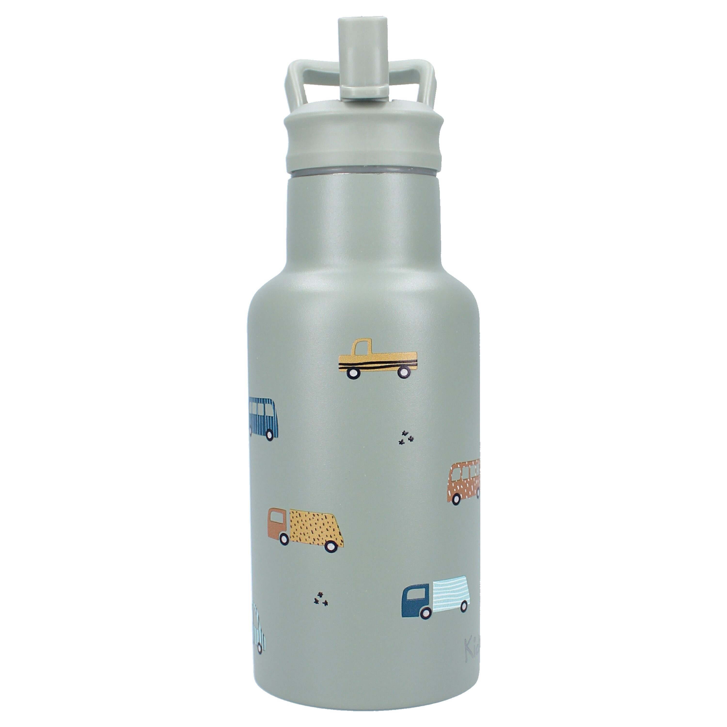 Kidzroom Trinkflasche Wasserflasche 350 ml für Kinder aus Edelstahl mit Strohhalm