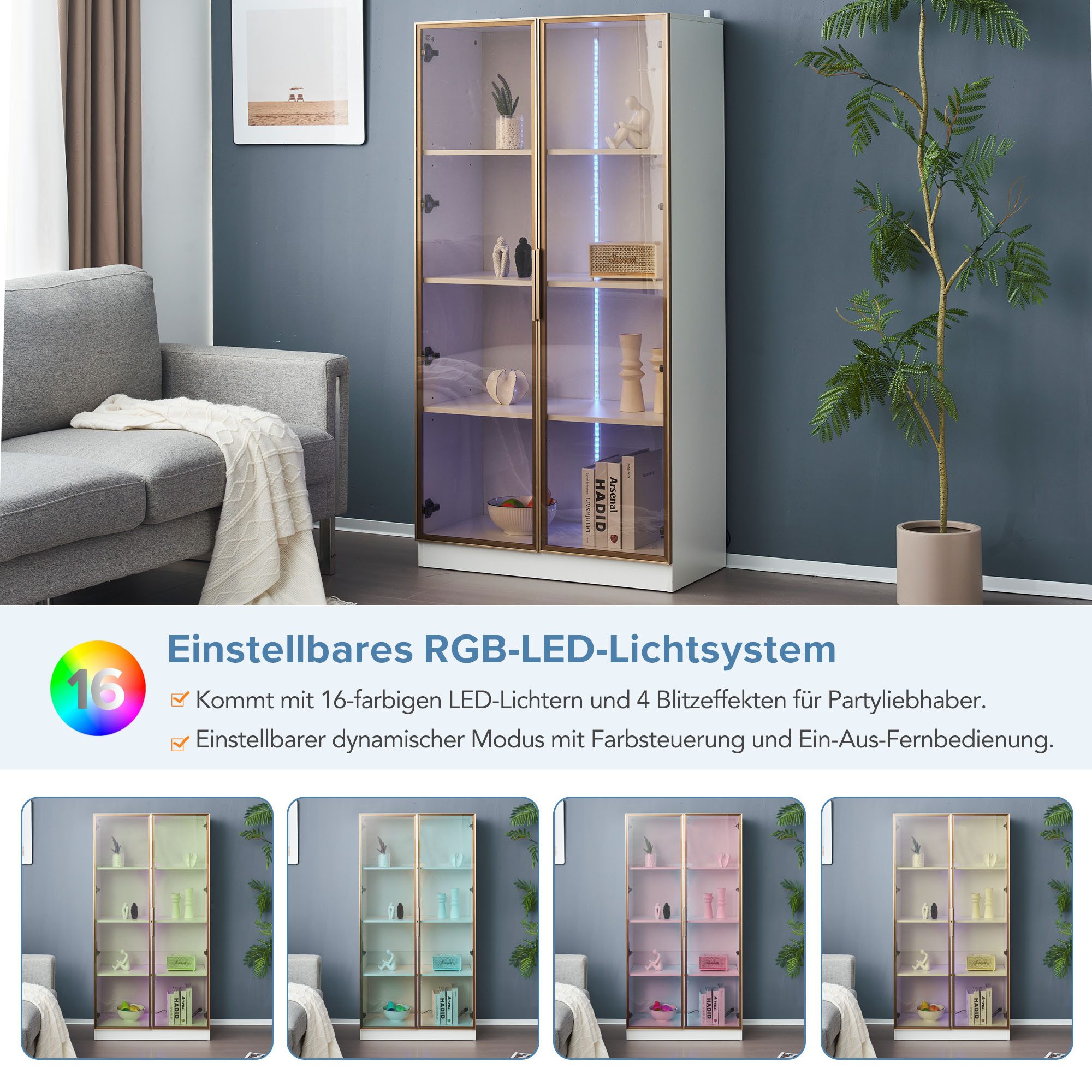 Merax Vitrine mit Glastüren (2-St) Badezimmerschrank mit LED,Mehrzweckschra günstig online kaufen