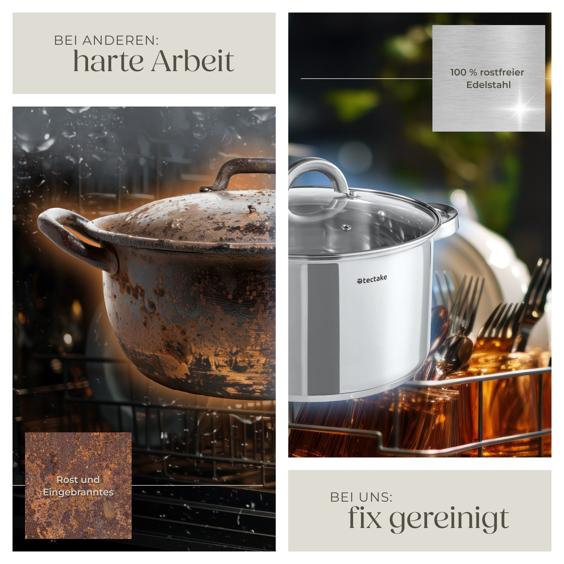 tectake Topf-Set Kochtopfset aus Edelstahl 15-teilig, Messskala in den Töpfen, Edelstahl (Topfset Induktion Turin, 15-tlg., in silber), für Induktion geeignet,  – Bild 4 von 5