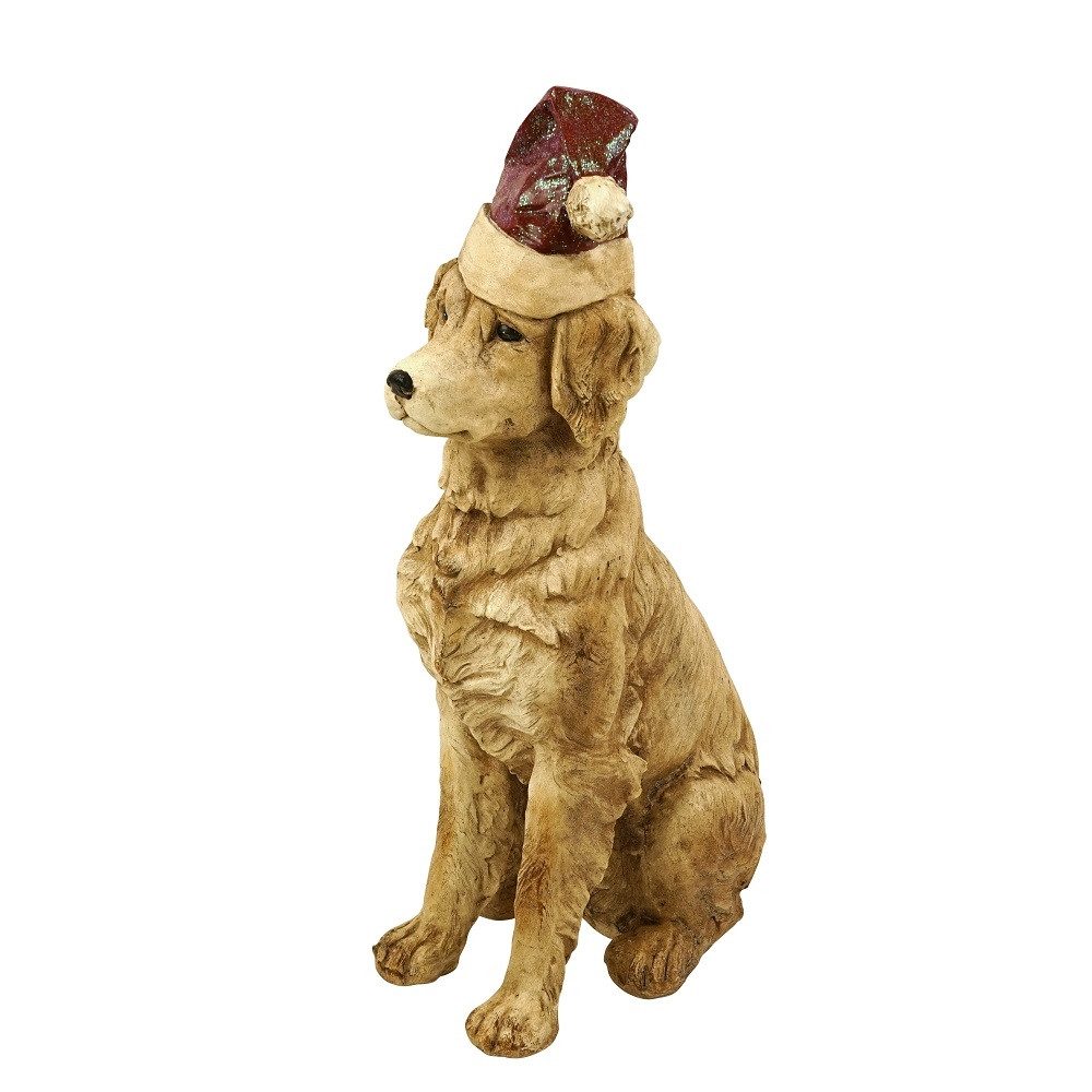 degawo Dekoobjekt Dekorativer Hund mit Weihnachtsmütze aus Magnesia. Ein Hingucker