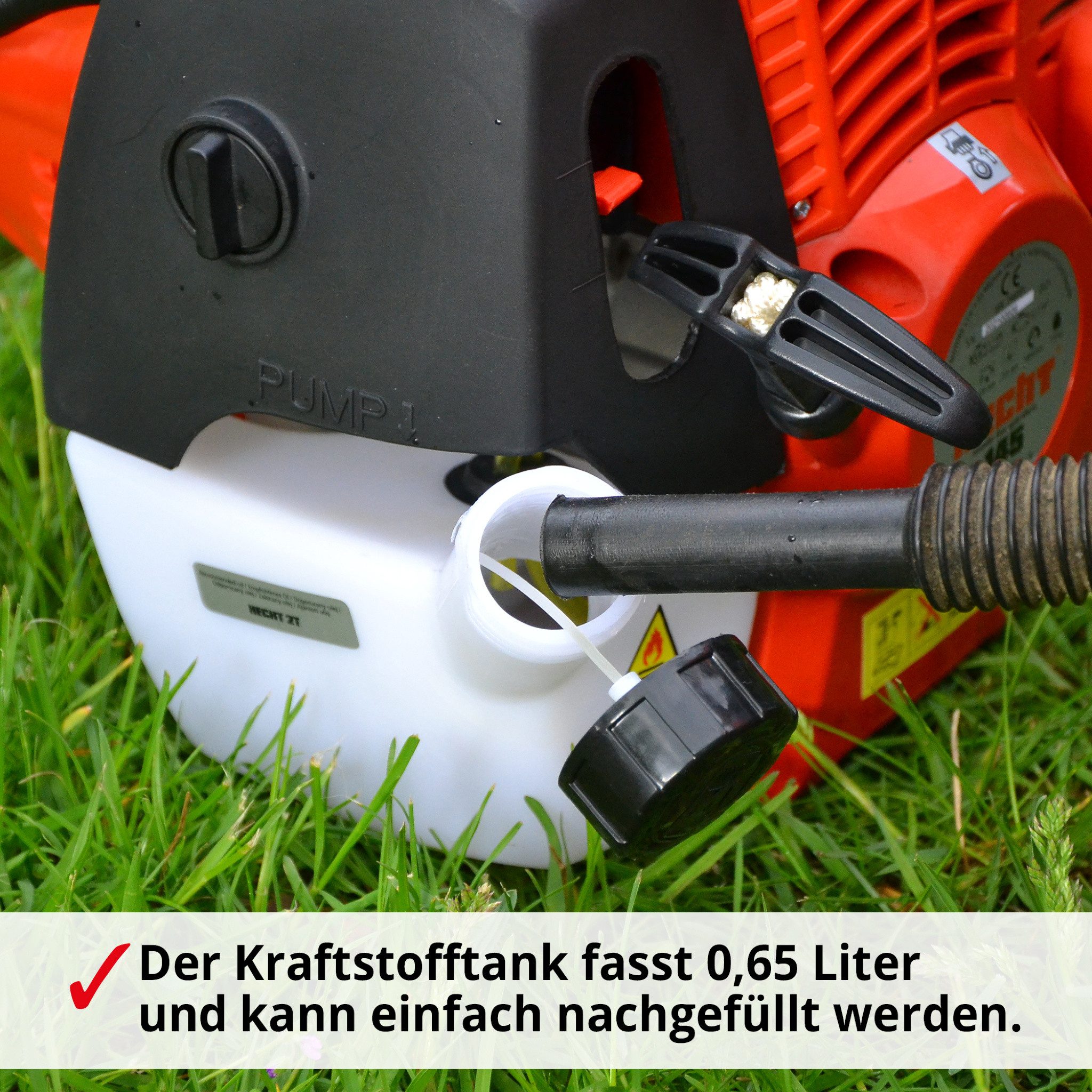 Hecht Benzin-Freischneider mit Tragegurt 1,47 kW / 2 PS, 43 cm³, 25,5 cm Arbeitsbreite Messer, 43 cm Arbeitsbreite Faden, 2,4 mm Fadenstärke, Auftipp-Automatik