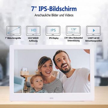 KINSI Digitaler Fotorahmen 7" / 18cm, spielt Filme/Musik/Bilder ab Digitaler Bilderrahmen (mit Fernbedienung, unterstützt 32G Speicher, 1024 x 600 Auflösung)