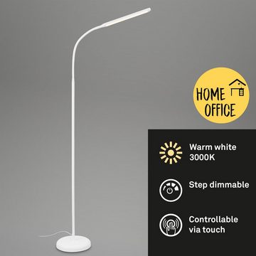 Briloner Leuchten Stehlampe 1472016, dimmbar, schwenkbar, Touch, Speicherfunktion, LED fest verbaut, Warmweiß, Stehleuchte, 126,5 x 21 x 66 cm, Weiß, 6W, Wohnzimmer, Schlafzimmer