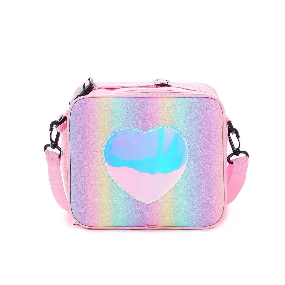 Kinder, Rosa Lunchbag Standbag Bag Portable Rainbow für Glitter Lunch GelldG