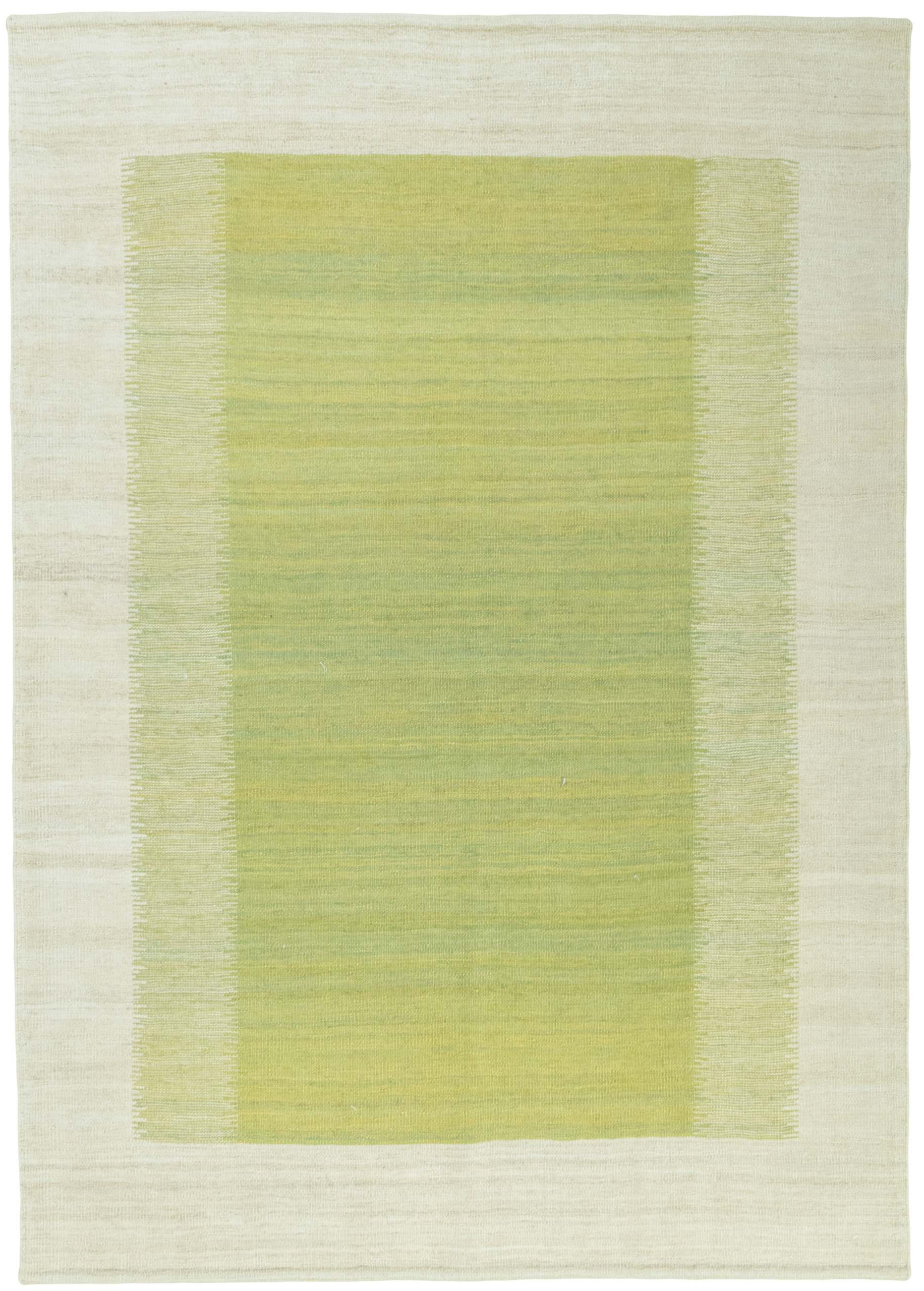 CABBEL Orientteppich 216x153 cm Kandou Grün Kelim Teppich Schurwolle Handgewebt Unikat, rechteckig, Höhe: 5 mm, 100% Schurwolle – weich und pflegeleicht