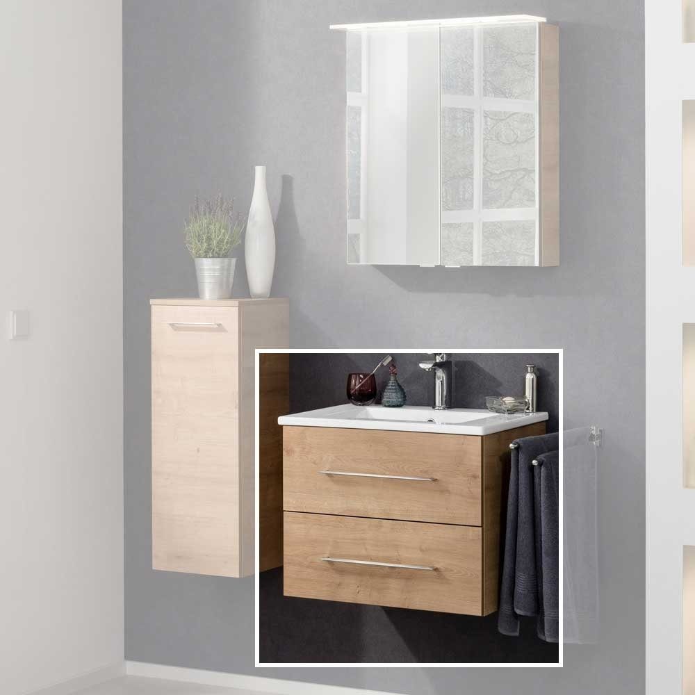 FACKELMANN Waschbeckenunterschrank B.perfekt Waschtischset 60cm - Ast Eiche