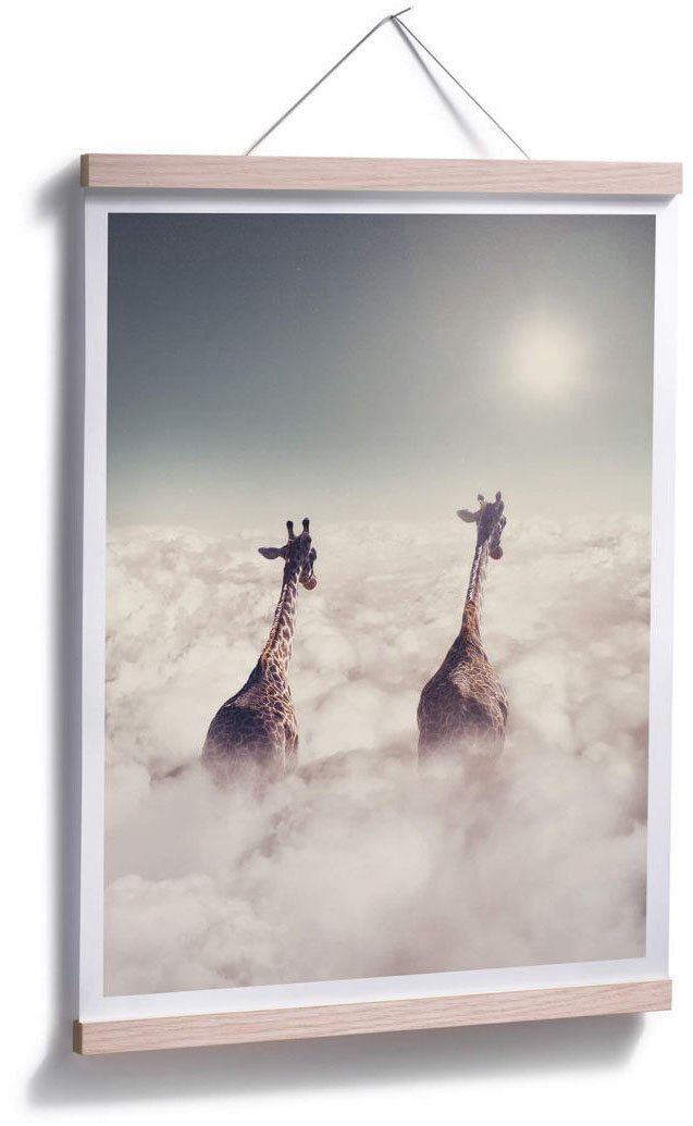 Wolken, Poster Safari (1 St), Wandposter den Tiere in Wall-Art Wandbild, Poster, Giraffen Bild,