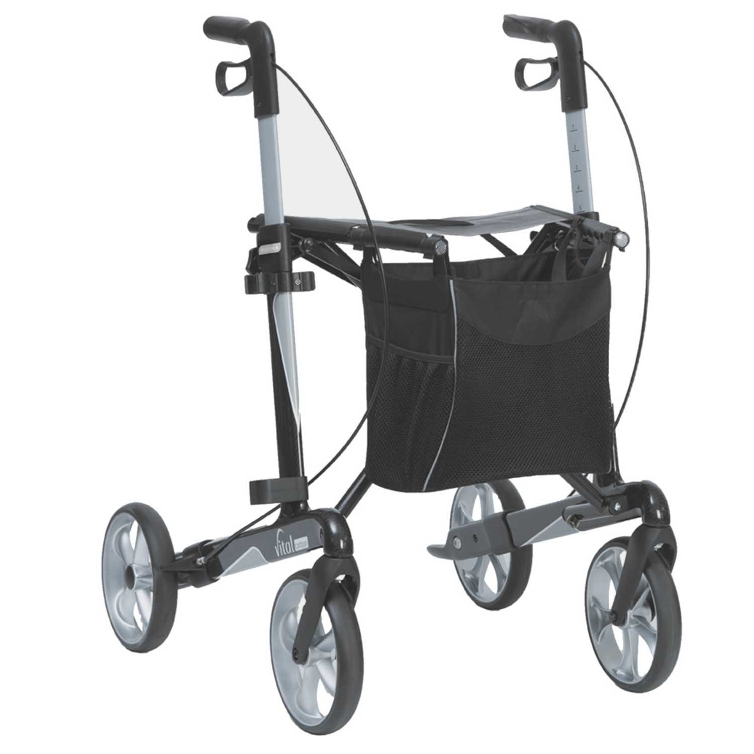 RUSSKA Rollator RUSSKA Vital Carbon Rollator 62 cm Schwarz, magnetische Faltverriegelung, Kantenabweiser, TPR-Bereifung