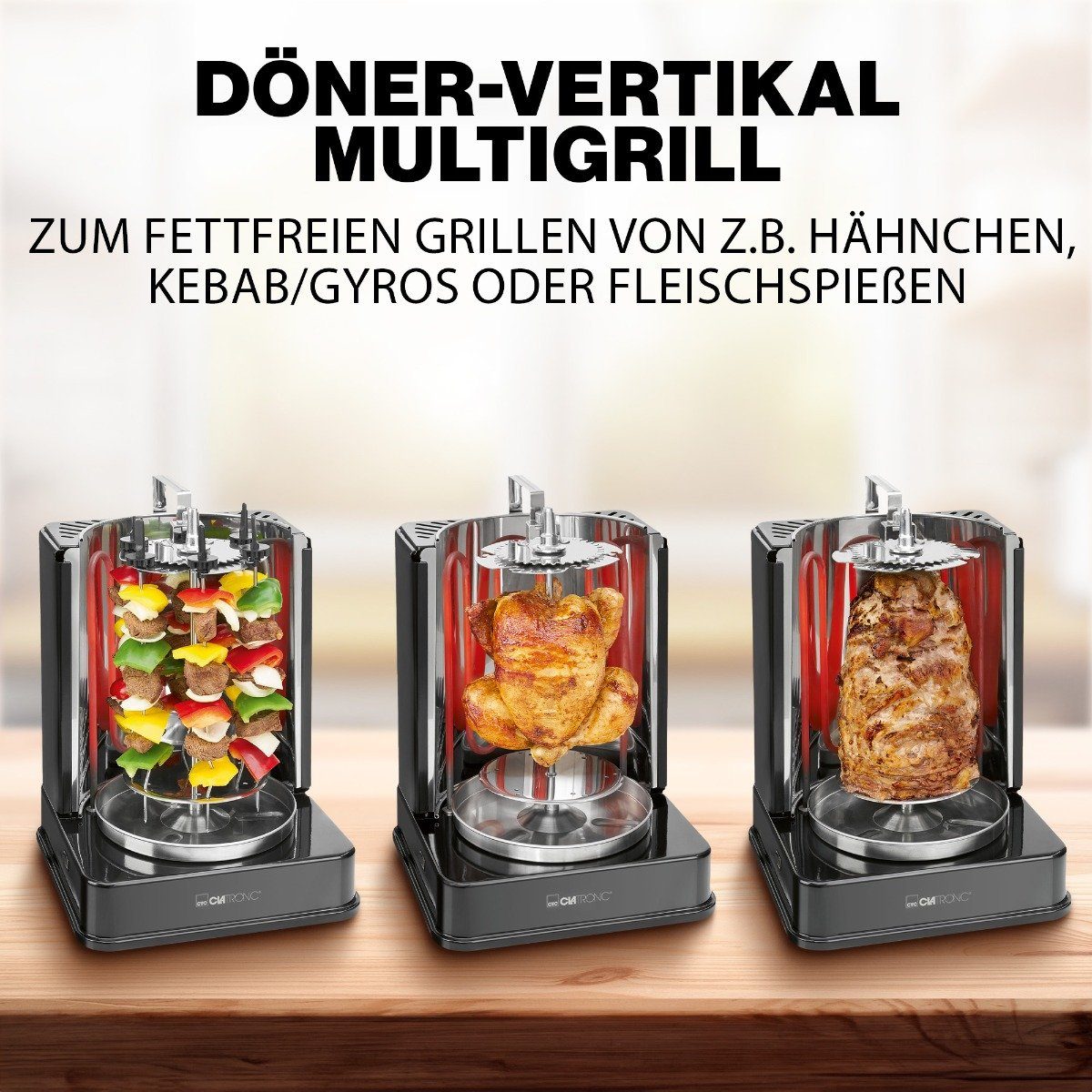 CLATRONIC Dönergrill DVG Drehspieß 3686, 6 1400 W & Inkl. Fleischspieße