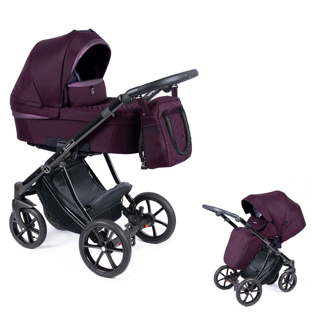 babies-on-wheels Kombi-Kinderwagen 2 in 1 Farben - schwarz 11 Bordeaux Dante = in - Kinderwagen-Set Teile 16 Gestell