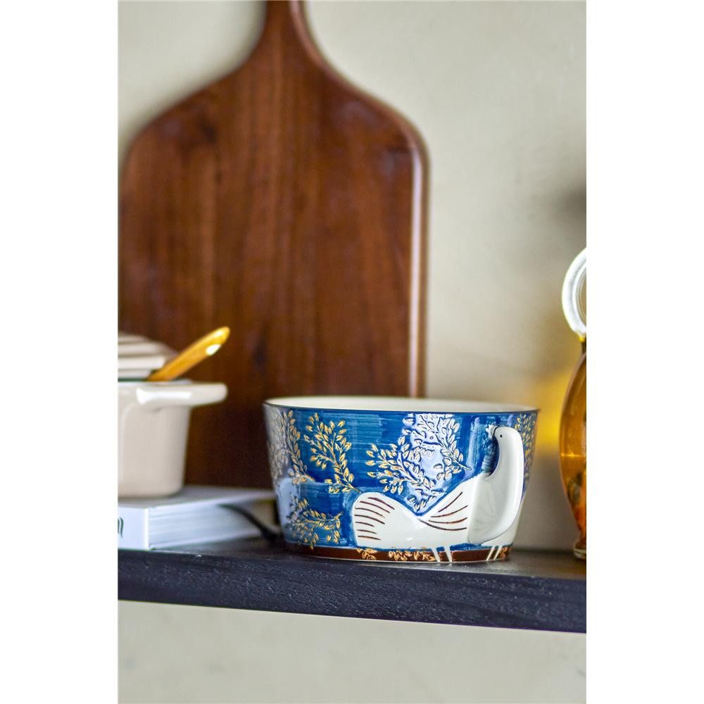 Bloomingville Schüssel Hezha, Steingut, in Blau, 460ml, mit Vogelmotiv