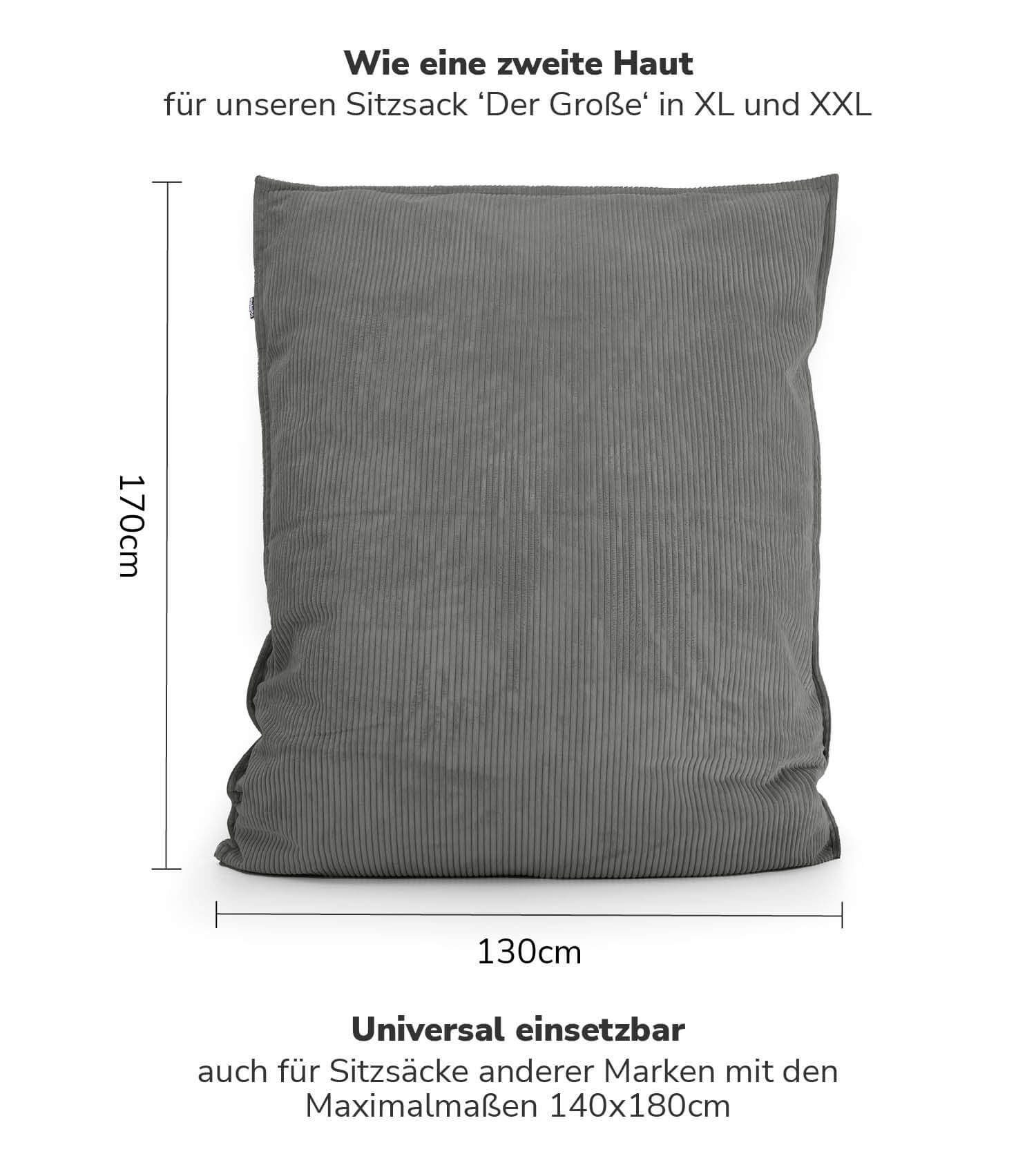 Cord Bezug Sitzsack in Hülle Cover, Das ohne Bag Sitzsack mokebo Grau, geliefert Überzug Cover), (nur Bean oder Kuschel-Cover