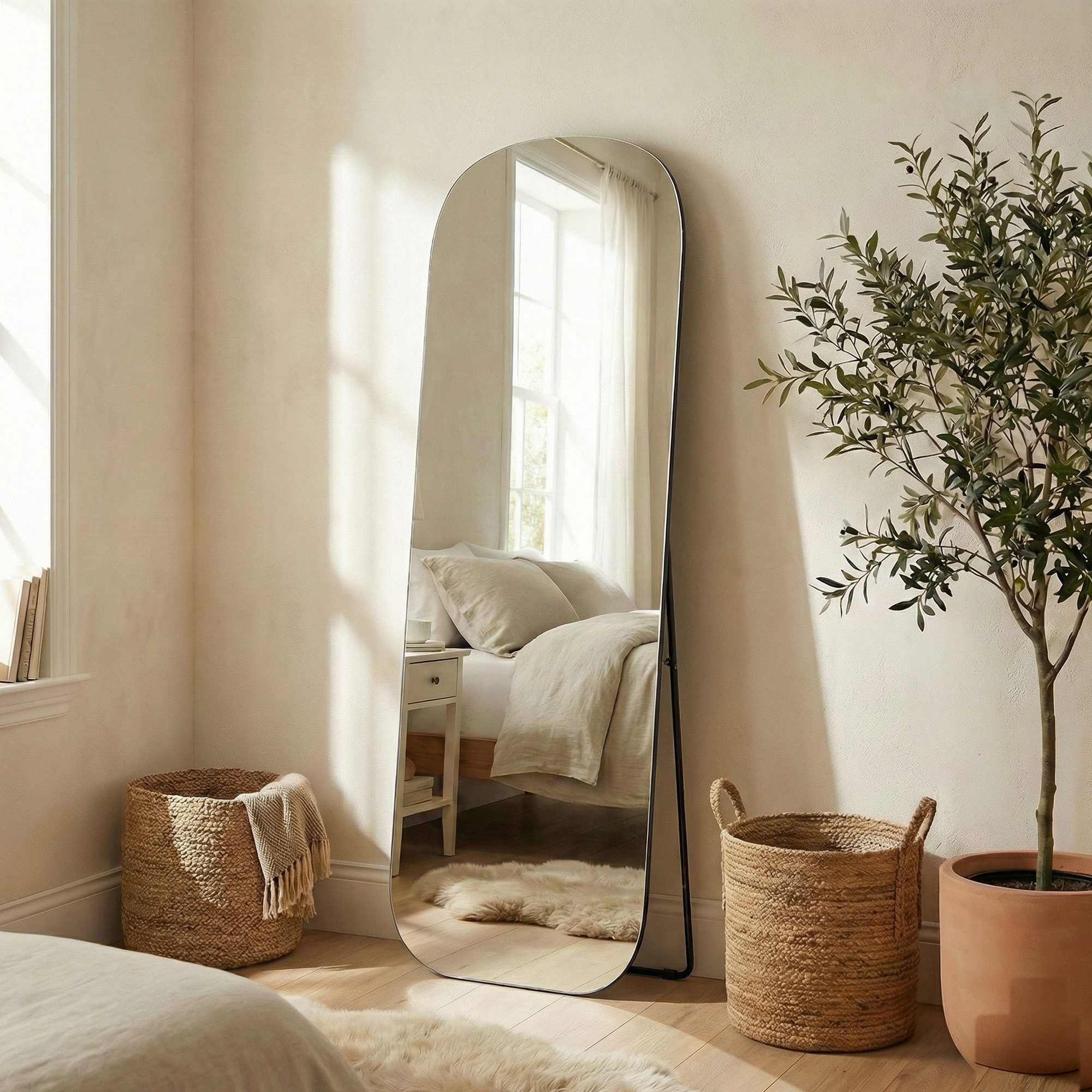 SONGMICS Standspiegel Wandspiegel, Ganzkörperspiegel, stehend oder wandmontiert, 165x60 / 160x50 / 140x40 cm, Rahmen aus Aluminiumlegierung, Hartglas