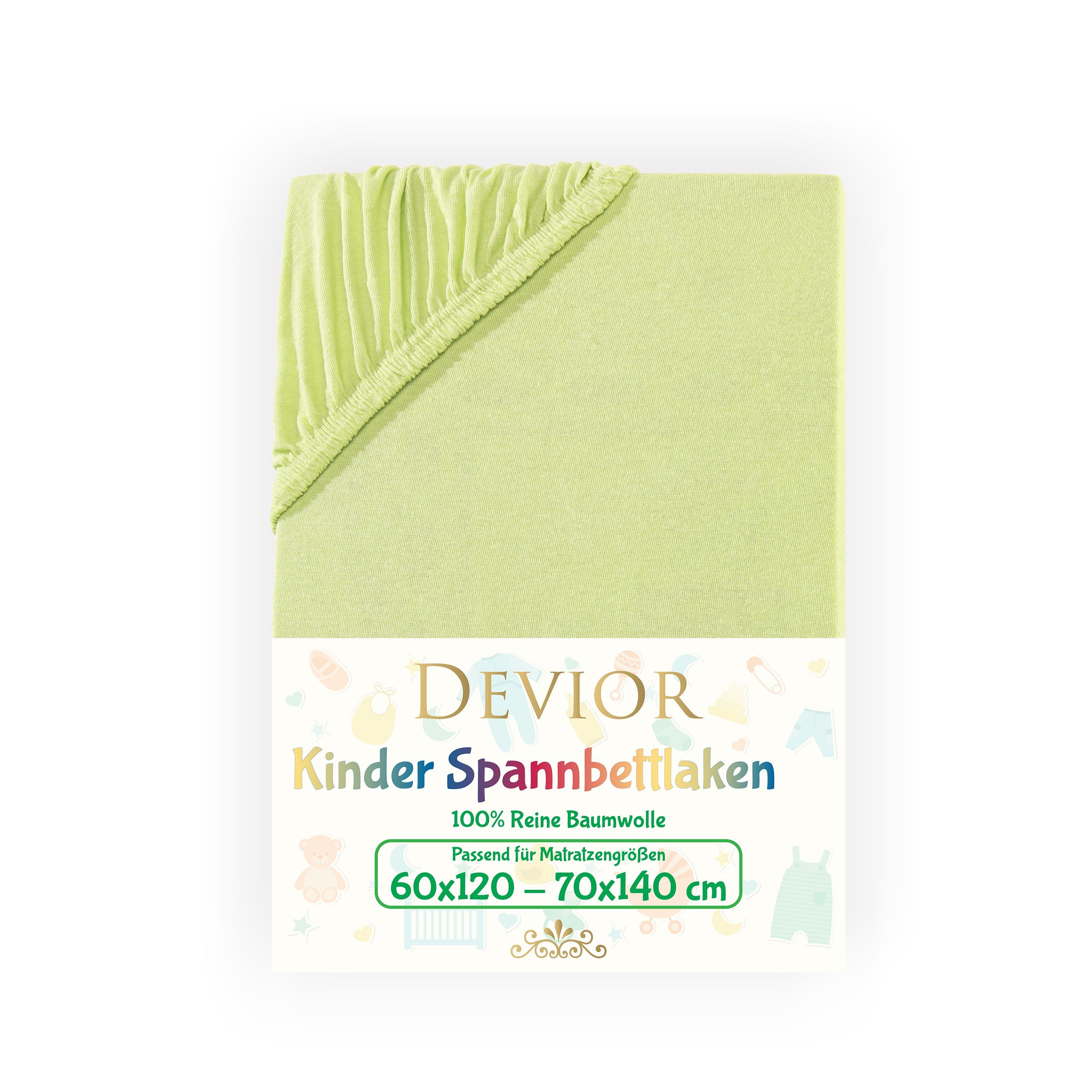Devior Spannbettlaken für Baby- & Kinderbetten 60x120 & 70x140, 100% zertifizierte Baumwolle, Jersey, Gummizug: Rundumgummizug, Kinderspannbettlaken bis 12cm Matratzenhöhe, atmungsaktiv & farbenfroh von Devior