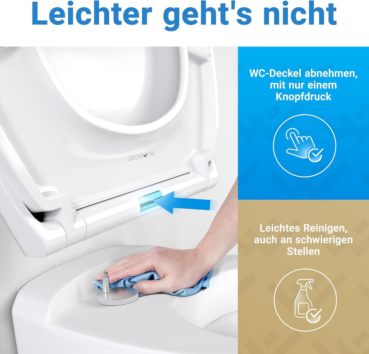 Lobenswerk WC-Sitz Toilettendeckel mit Absenkautomatik, Klodeckel, Klobrille, SoftClose, antibakteriell, UV-beständig, inkl. Installationsschablone – Bild 5 von 5