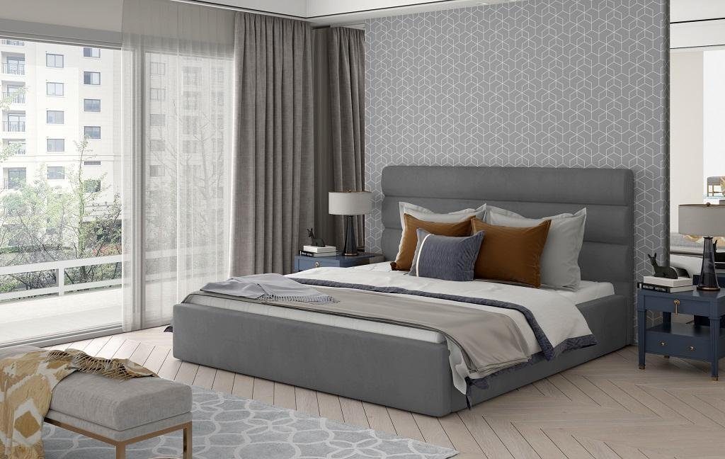 (Bett), JVmoebel Beiges Designer Grau Möbel Ehebett Doppelbett in Europe Made Schlafzimmer Bett Polsterbett