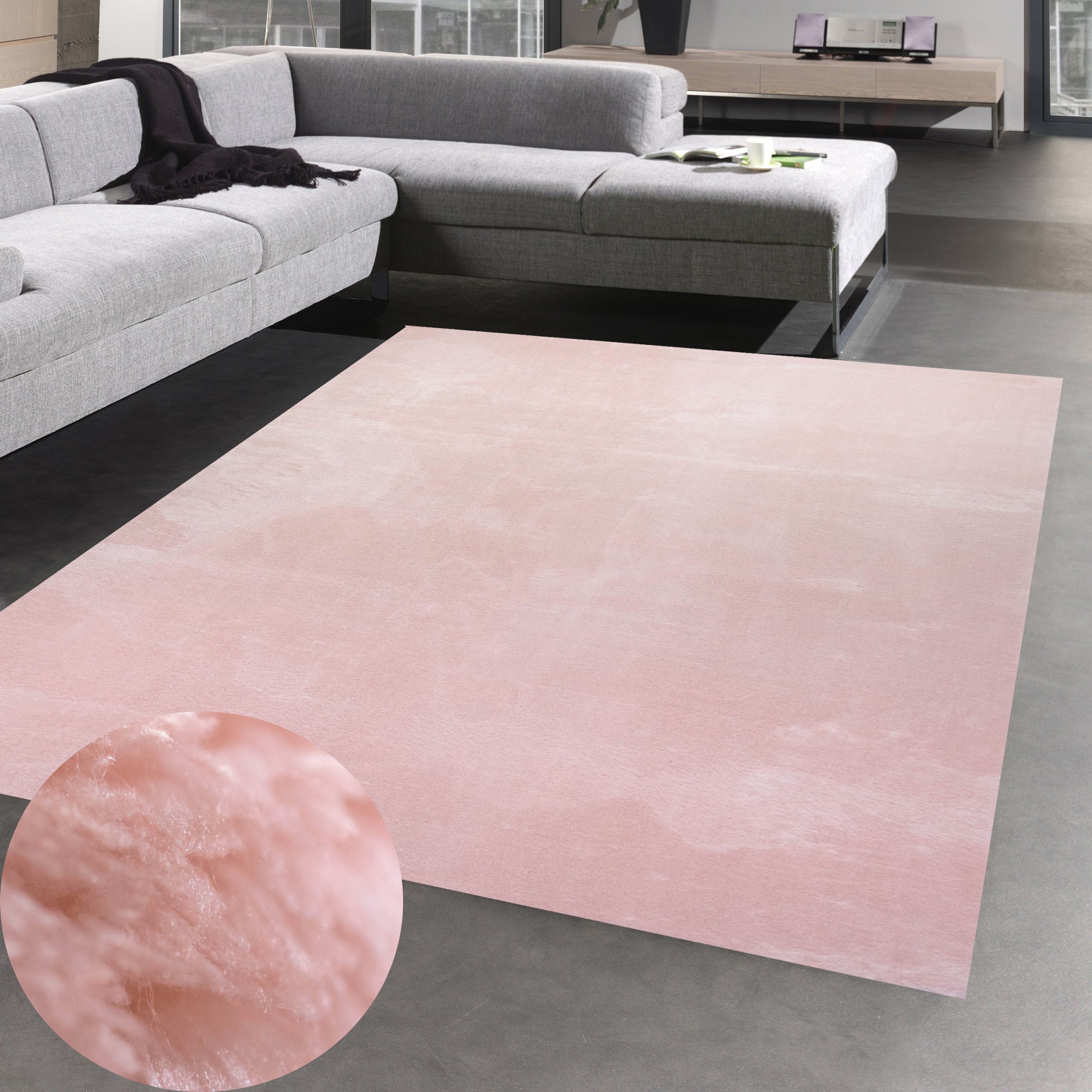Carpetia Teppich Teppich Shaggy Hochflorteppich waschbar rutschfes rosa, rund, Höhe: 18 mm