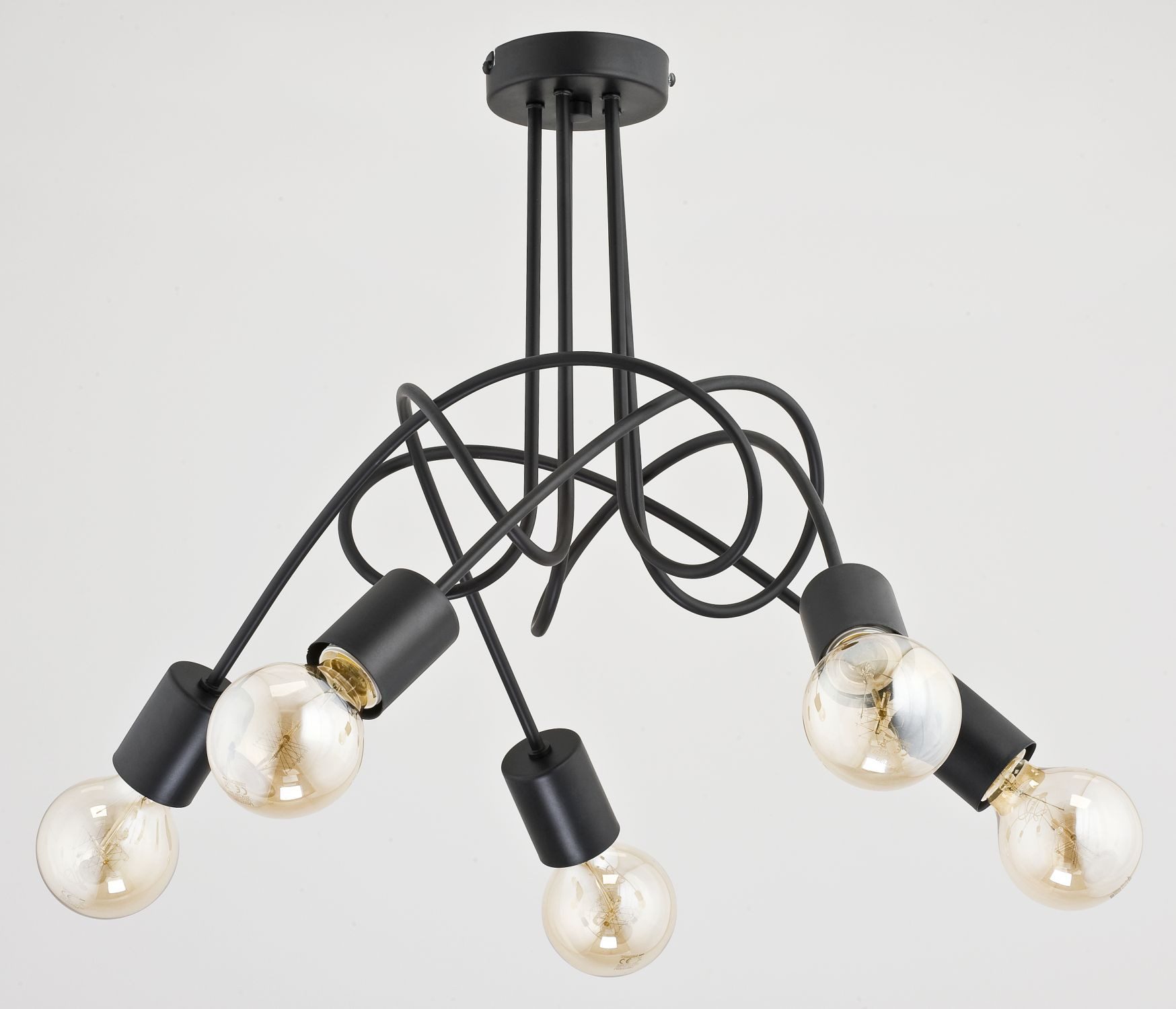 Licht-Erlebnisse Deckenleuchte KALMAR, ohne Leuchtmittel, Schwarz Metall B: 50 cm für 5x E27 Retro Design