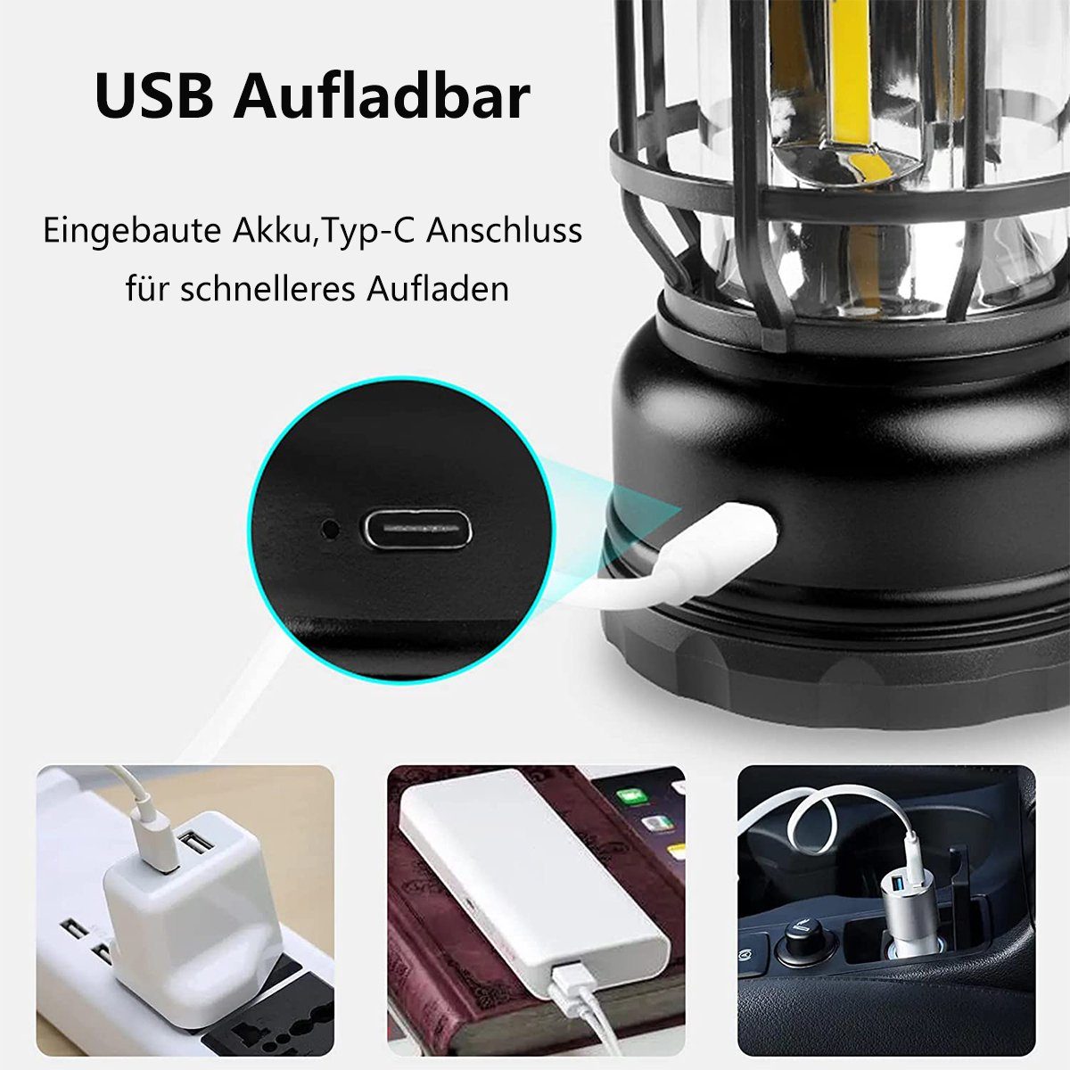 autolock LED Gartenleuchte LED Campinglampe mit Haken Campinglaterne, Stufenlose Dimmbar USB Aufladbar Campingleuchte für Camping