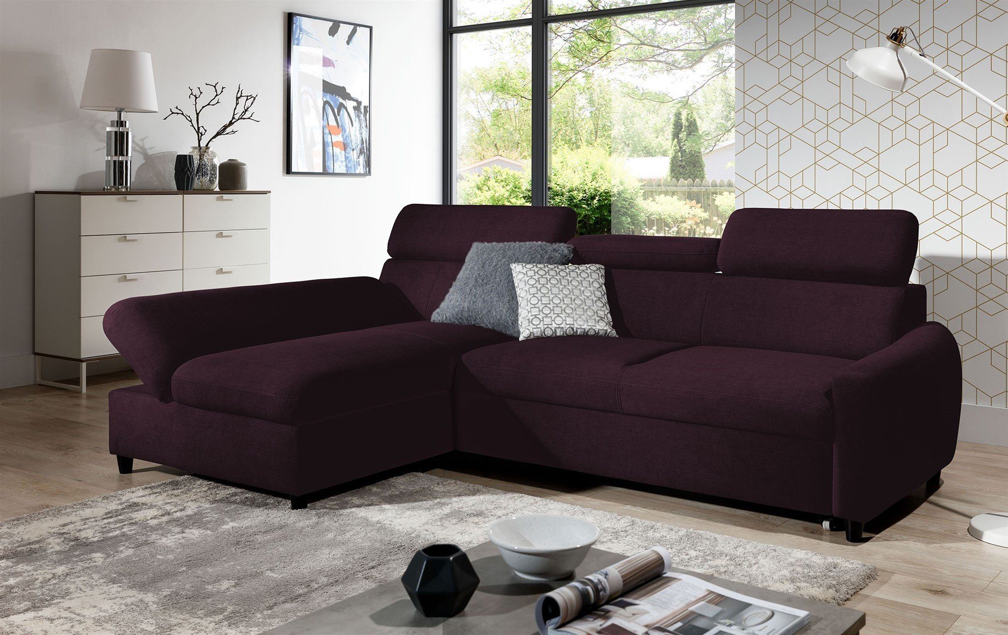 Fun Möbel Ecksofa Schlafsofa Sofa ANTON XS in Stoff Esito, Inkl. Bettkasten, Rundumbezug