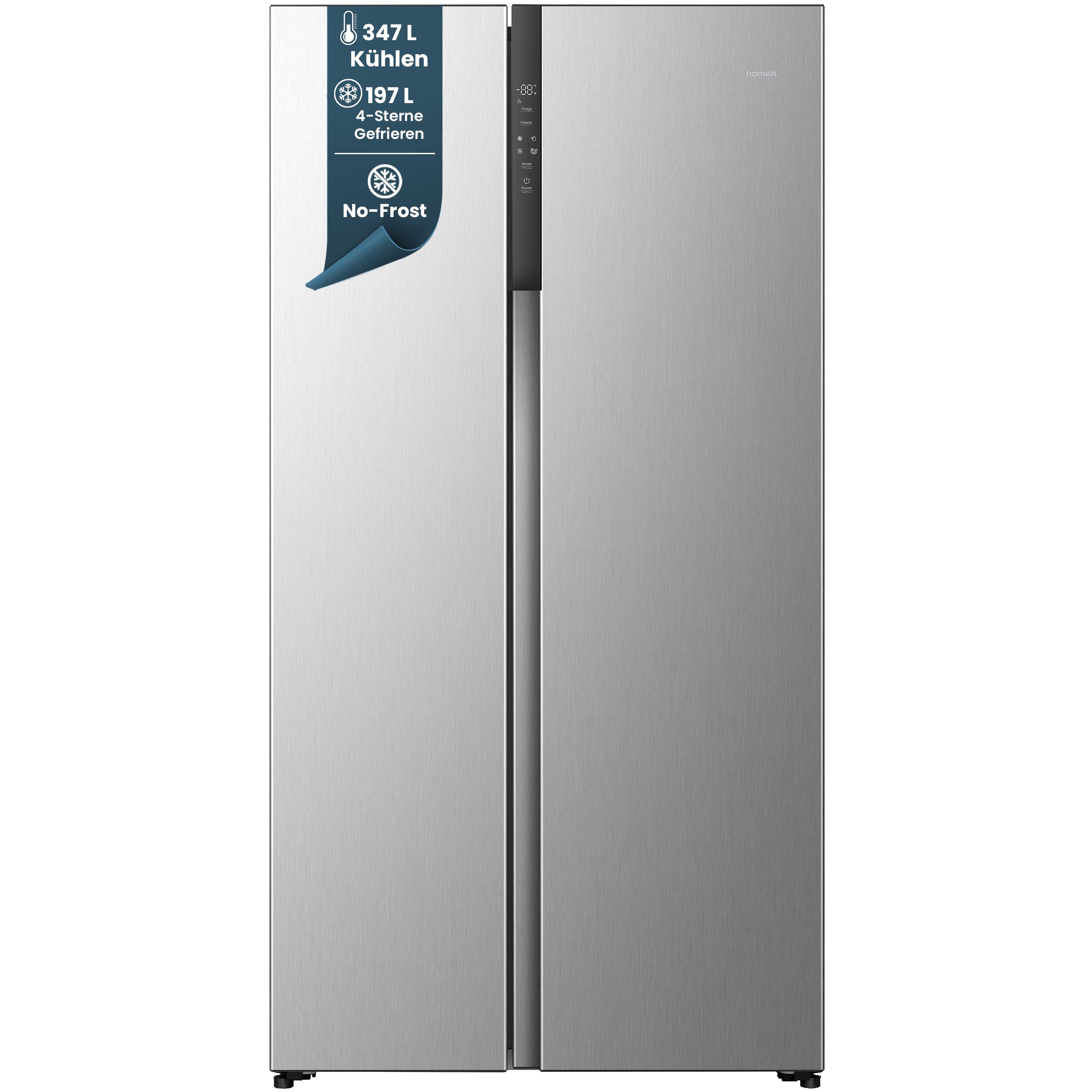 homeX Side-by-Side CFBSN5441C-S, 178.6 cm hoch, 91.1 cm breit, Total NoFrost, 544 L, Multi Airflow, Kühl-Gefrierkombination, 37 dB