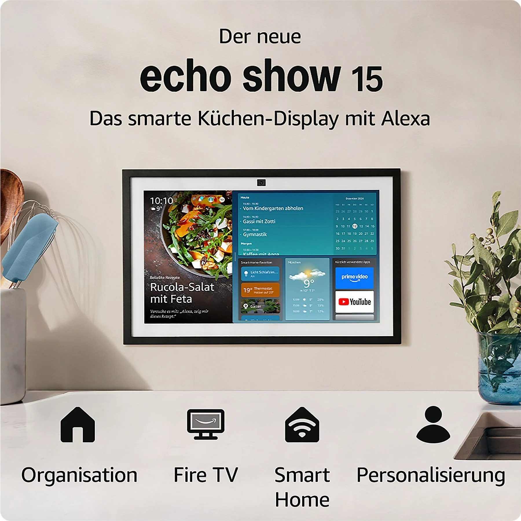 Amazon Echo Show 15 + Fernbedienung, Alexa Fire TV intergriert Wandmontage Sprachgesteuerter Lautsprecher (WLAN (WiFi), Bluetooth, Wi-Fi 6, Smart Display, Bluetooth, WLAN, Full HD 1920 x 1080)