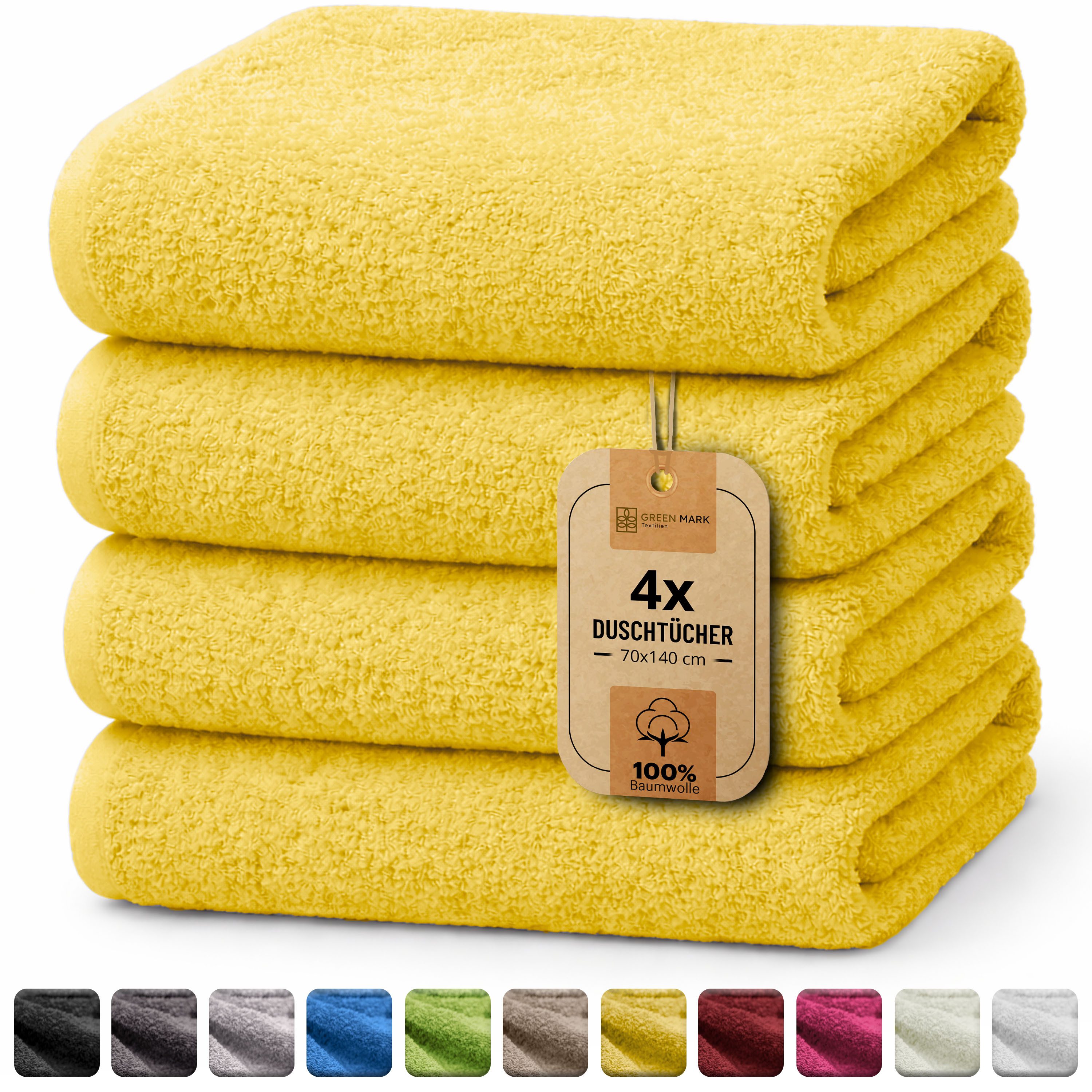 NatureMark Duschtuch 4er-Sparpack Frottier Duschtücher 70x140cm, 100% Baumwolle (4-St), Duschhandtuch 70x140cm Gelb