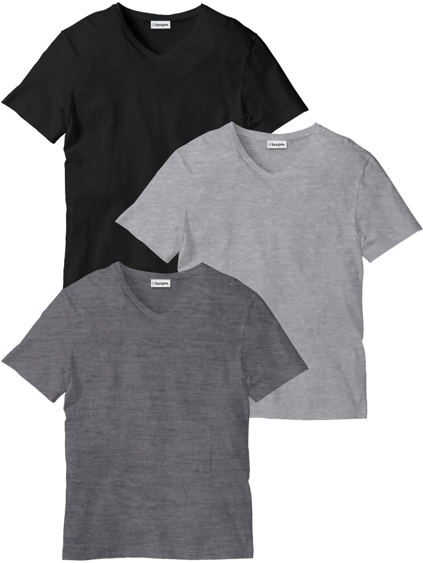 bonprix T-Shirt (Packung, 3-tlg., 3) Regular Fit, V-Ausschnitt, aus Baumwolle