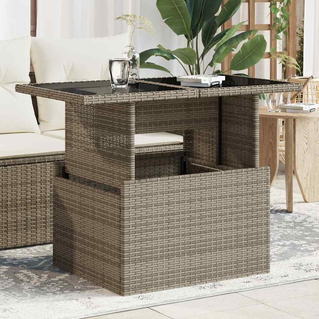 vidaXL Gartentisch Gartentisch mit Glasplatte Grau 100x55x73 cm Poly Rattan (1-St)