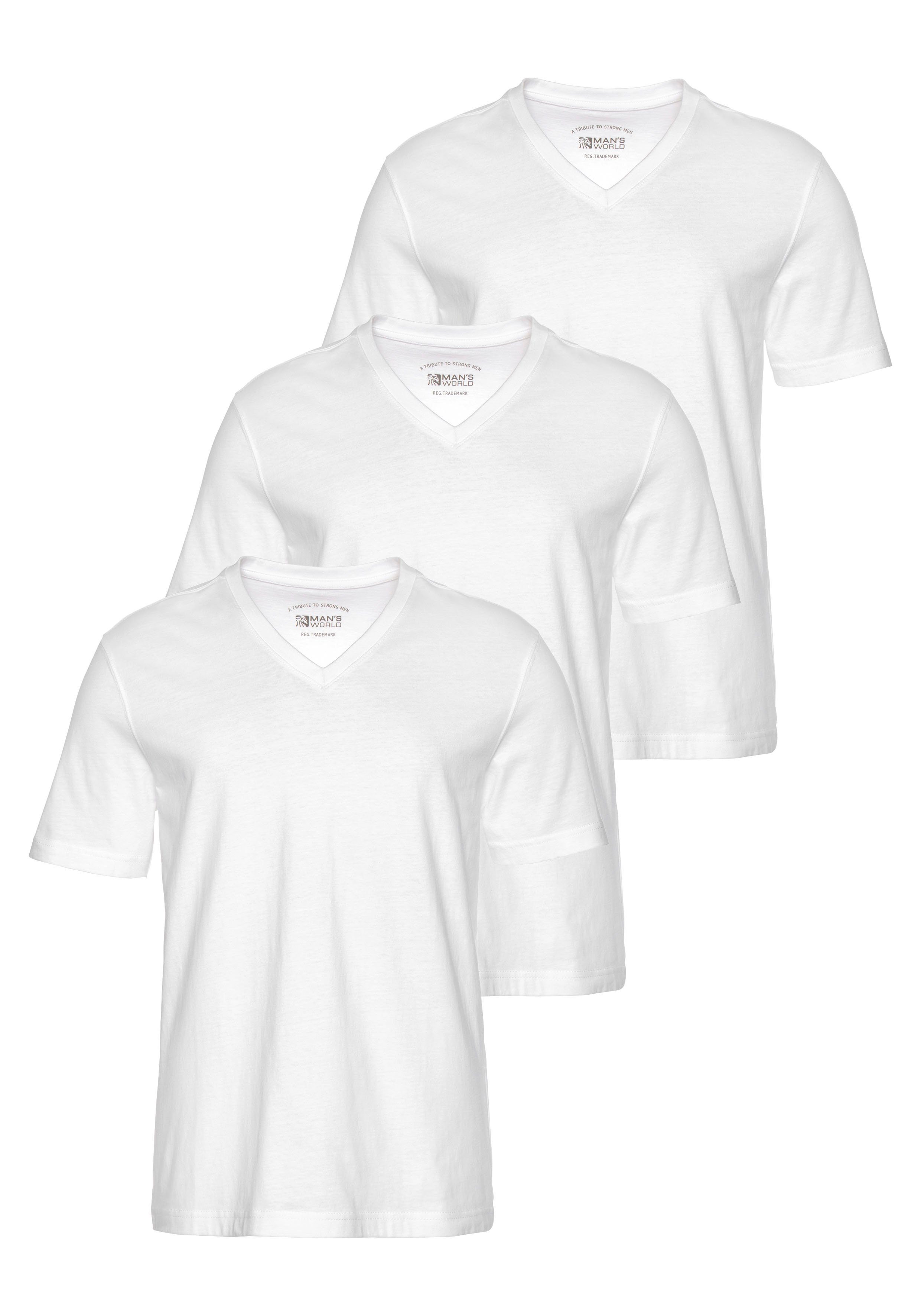 Man's World V-Shirt (Packung, 3-tlg., 3er-Pack) perfekt als Unterzieh T-shirt weiß