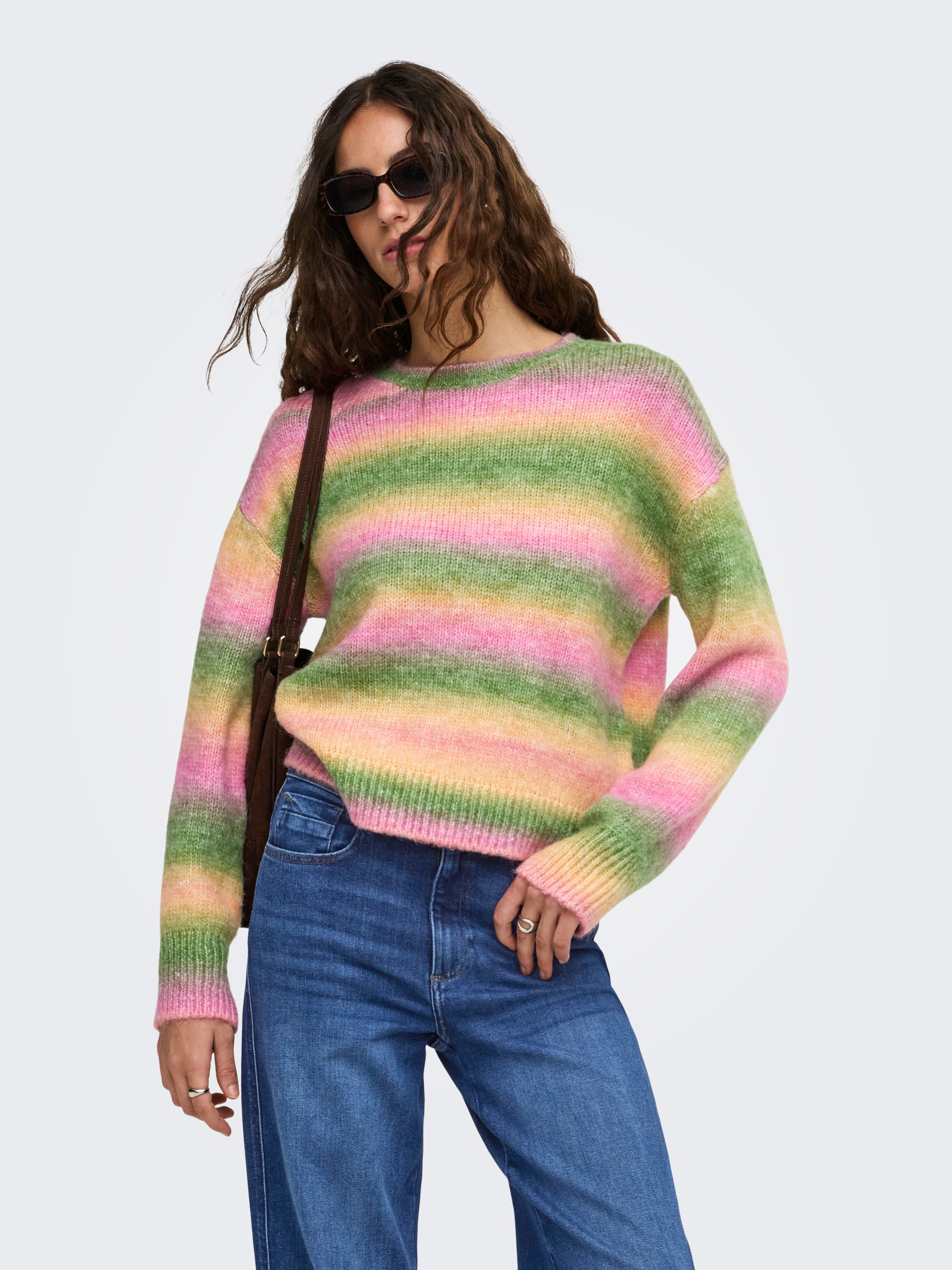 ONLY Strickpullover ONLDUBLIN LS SPACE DYE O-NECK KNT Materialmix, regular fit, Strickmuster