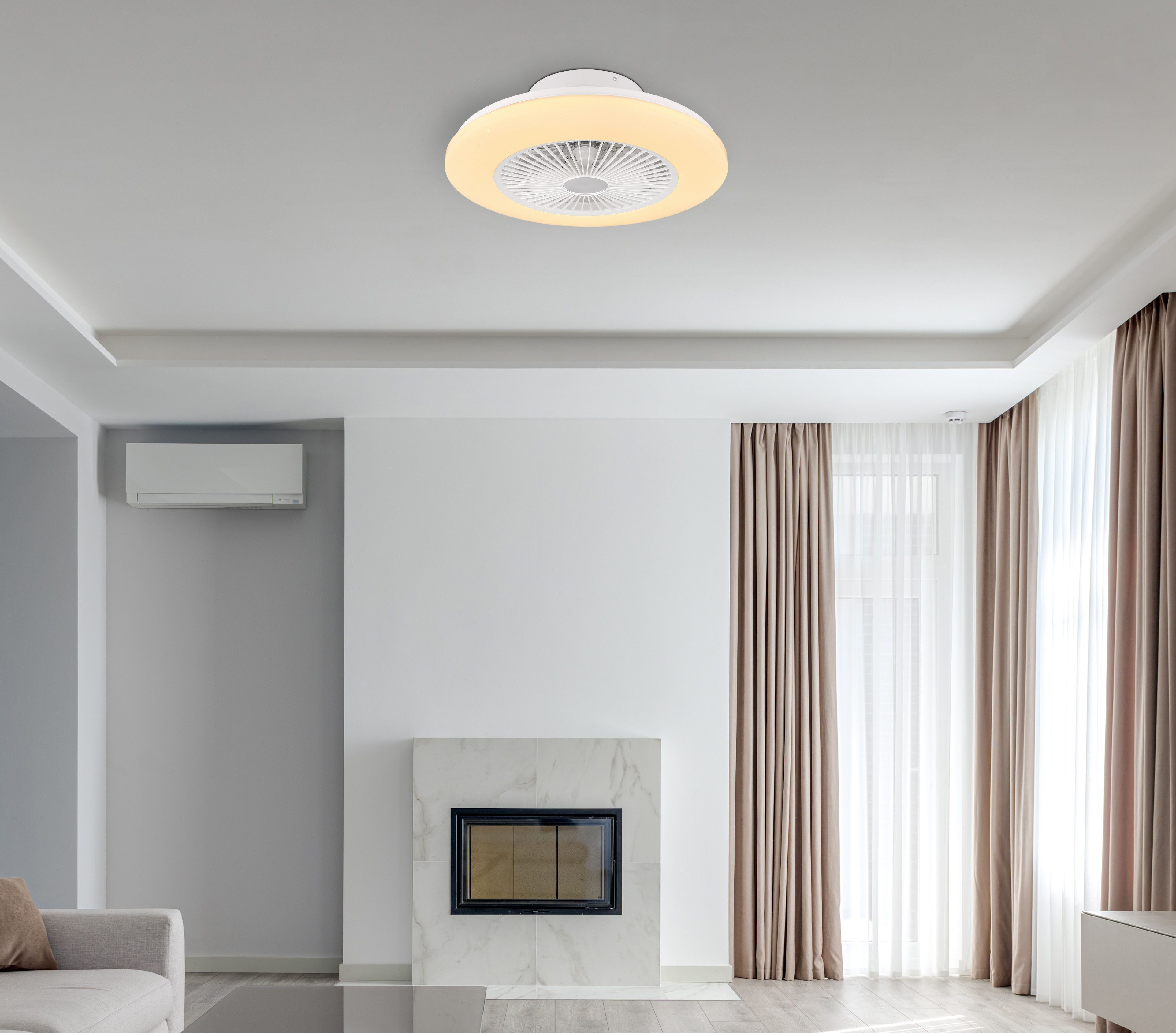 GLOBO LIGHTING Deckenleuchte TRAVO, Dimmfunktion, Fernbedienung, Infrarot inkl., Memoryfunktion, Nachtlichtfunktion, Timerfunktion, Ventilatorfunktion, mehrere Helligkeitsstufen, LED fest integriert, Ventilator/ Küche / Wohnbereich / Schlafzimmer /schwarz / Flügel innen