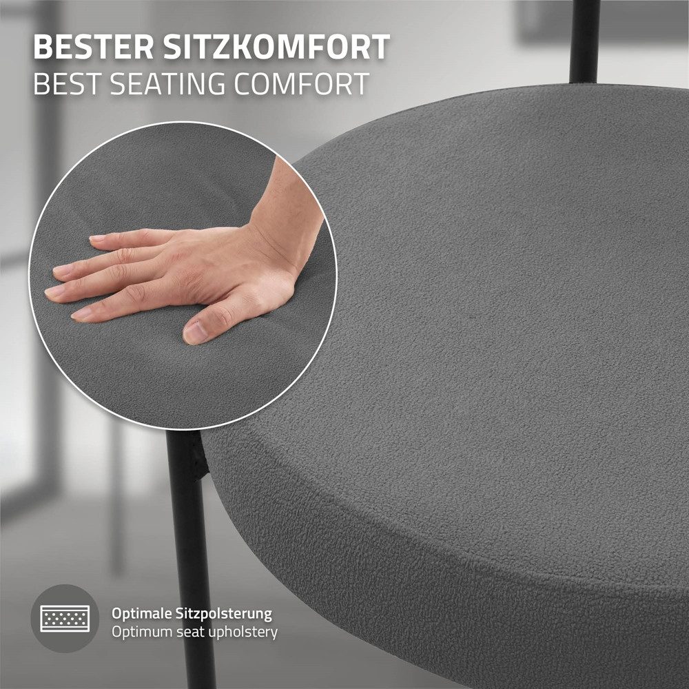 ML-DESIGN Polsterstuhl Esszimmerstühle Gruppe Küchenstuhl aus Teddystoff mit Metallbeinen (6 St), Clubstuhl 6er Set Wohnzimmerstuhl Grau moderne Design Lounge S – Bild 4 von 5
