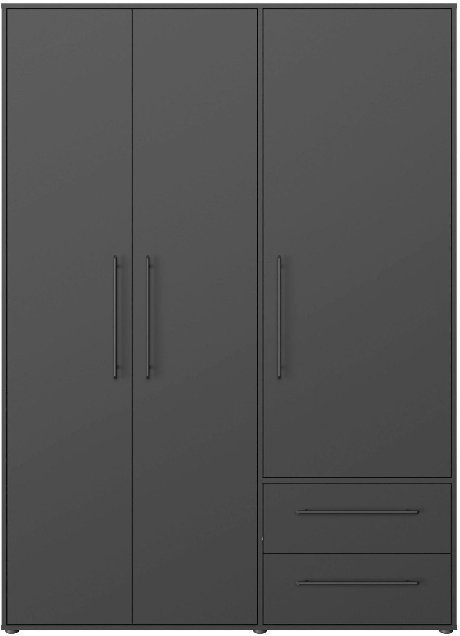 FORTE Kleiderschrank Mokkaris,Topseller, zeitloses Design, 3–4 Türen, Made in Europe (B/H/T ca. 145x200x59cm oder 206x200x59cm) Schubladen + schwarze Stangengriffe, Made in Europe, viel Stauraum